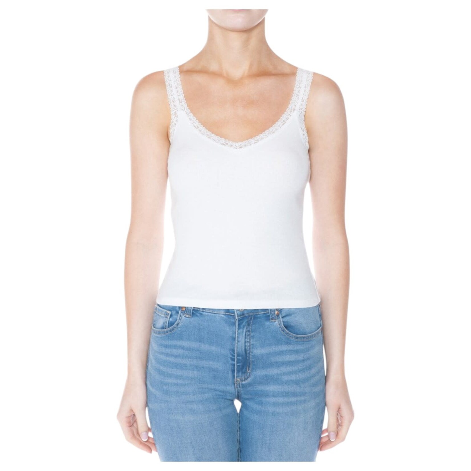 AMBIANCE APPAREL AMBIANCE RIBBED V-NECK LACE TANK TOP 76289