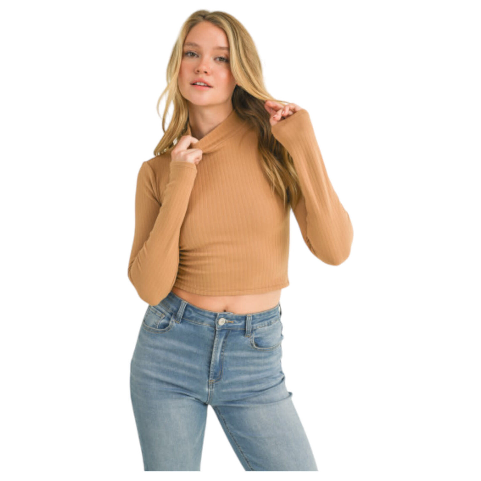 AMBIANCE APPAREL AMBIANCE BRUSHED RIB MOCK NECK LONG SLEEVE CROPPED TOP 75657