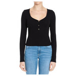 AMBIANCE APPAREL AMBIANCE RIBBED HENLEY SWEET HEART NECK LONG SLEEVE TOP 75407