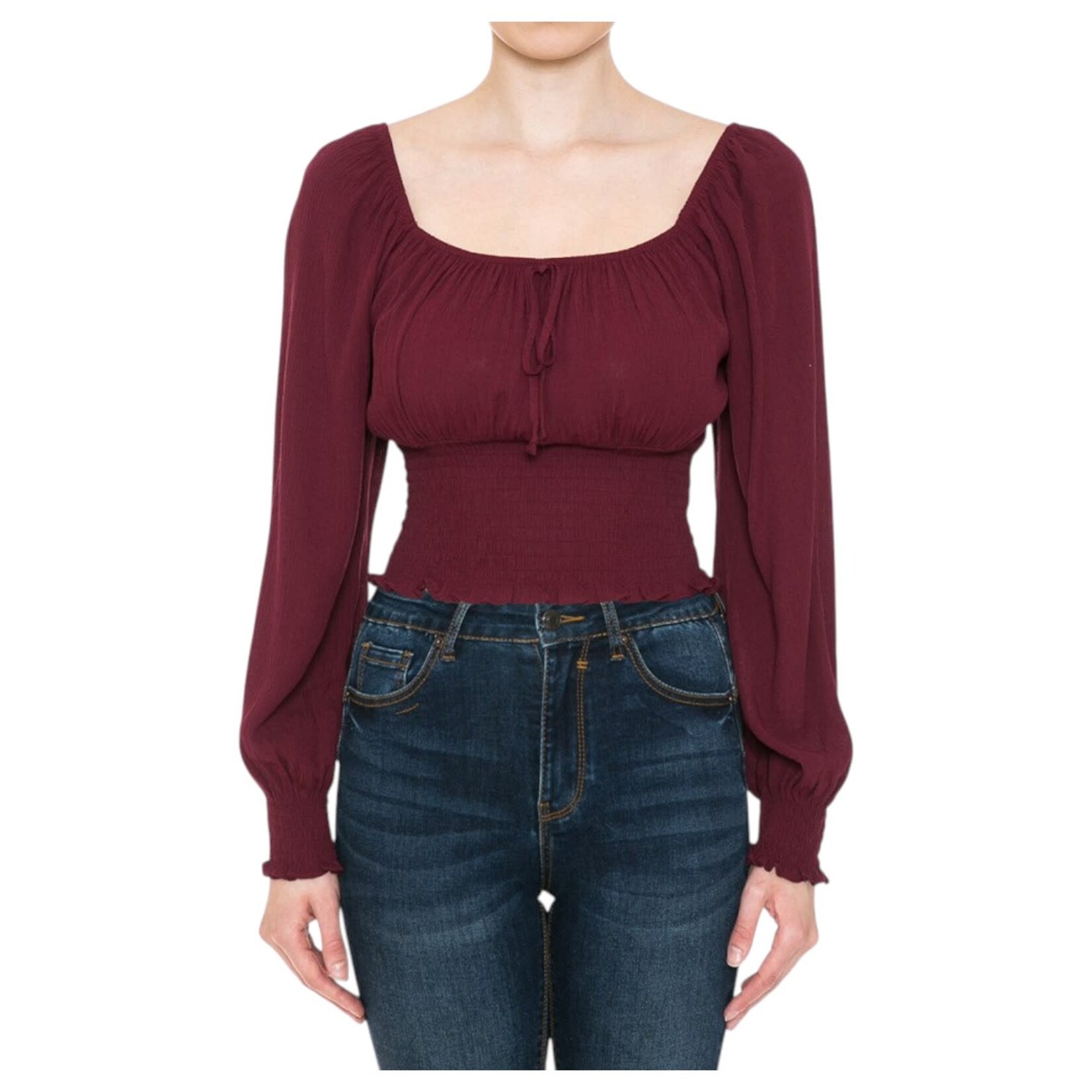 AMBIANCE APPAREL AMBIANCE PLUS LONG SLEEVE SMOCKED WAIST TOP 72403XL