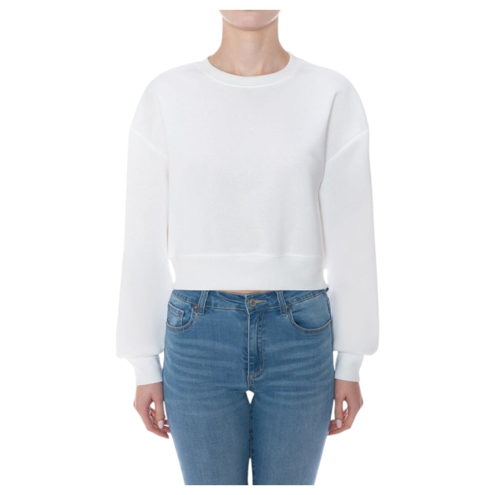 AMBIANCE APPAREL AMBIANCE FLEECE ROUND NECK PULLOVER CROPPED SWEATER 75480