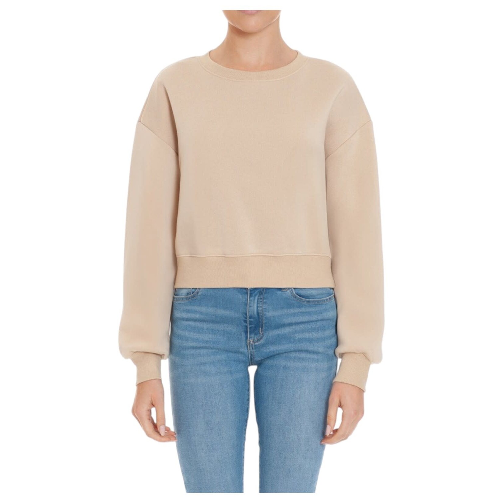 AMBIANCE APPAREL AMBIANCE FLEECE ROUND NECK PULLOVER CROPPED SWEATER 75480