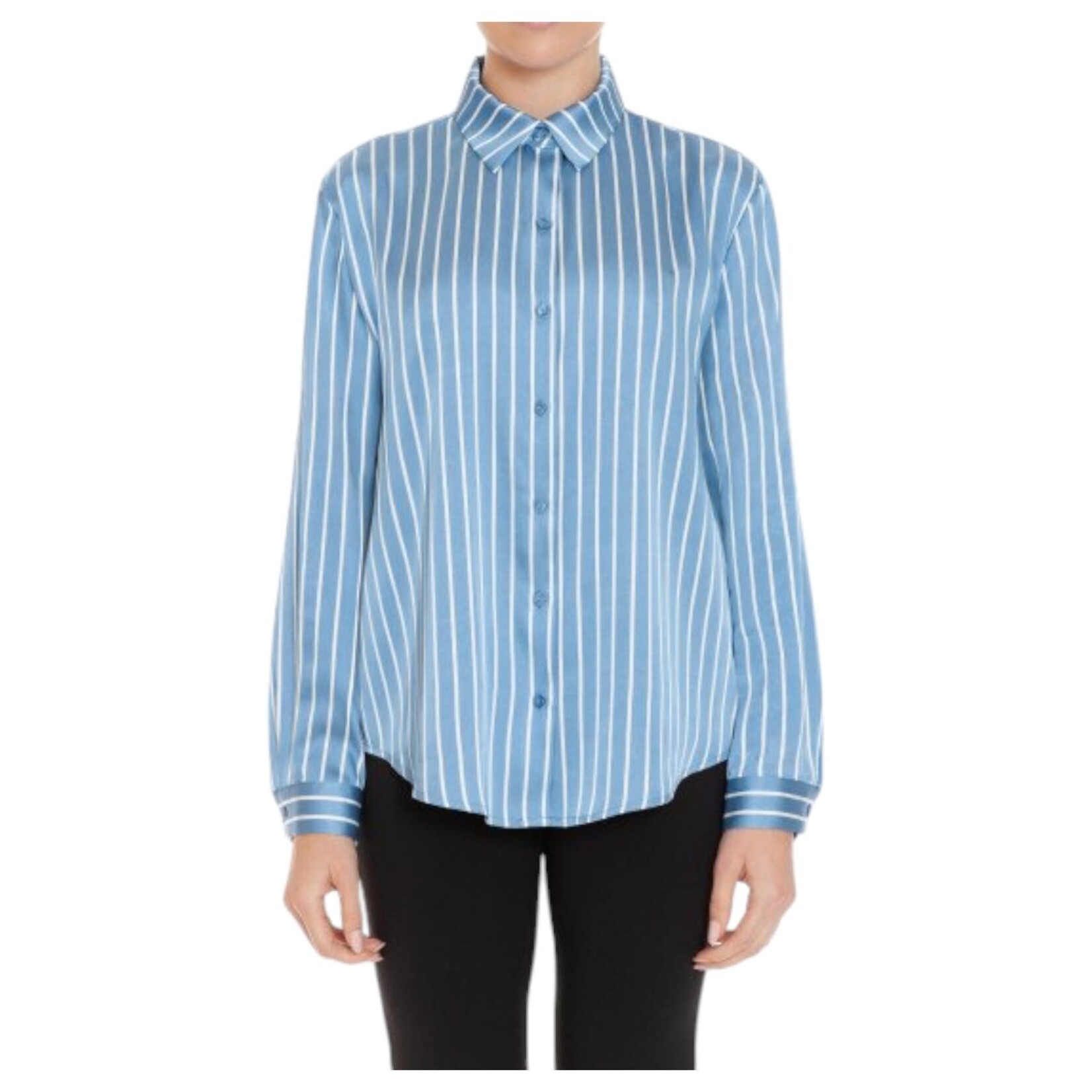 AMBIANCE APPAREL AMBIANCE BUTTON DOWN STRIPE SATIN SHIRT 75569-1
