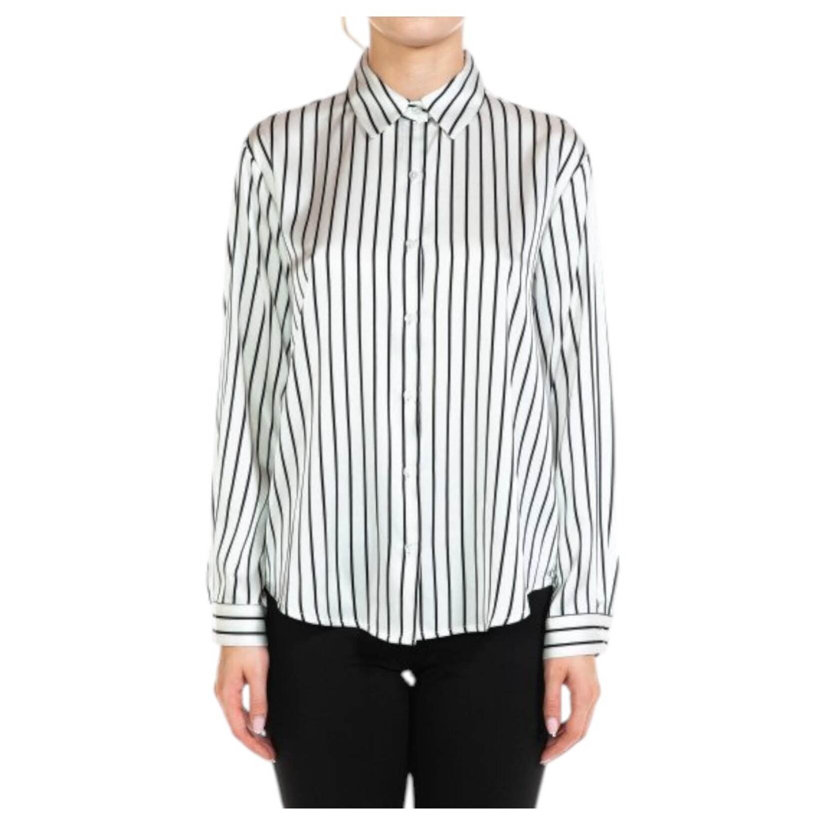 AMBIANCE APPAREL AMBIANCE BUTTON DOWN STRIPE SATIN SHIRT 75569-1