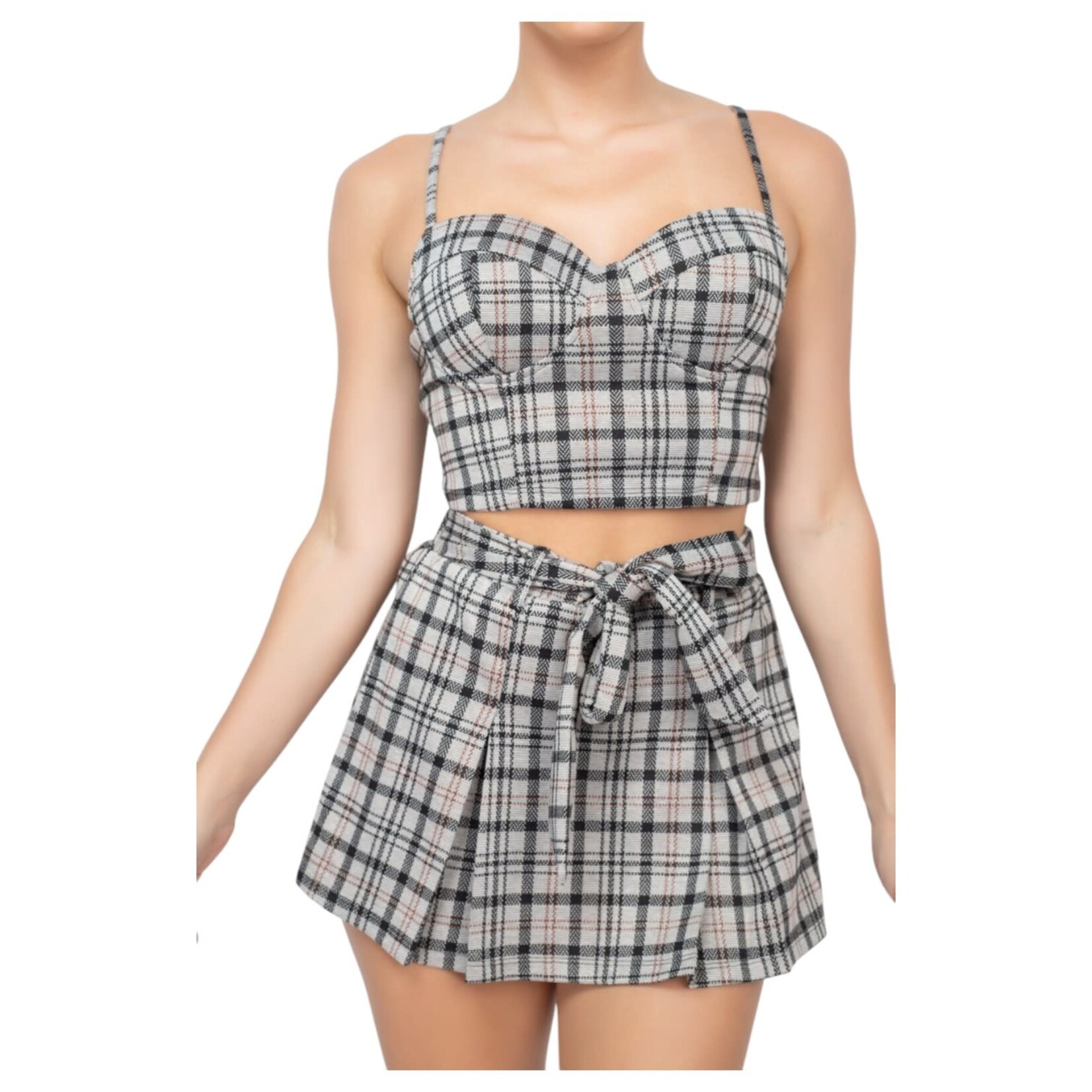IRIS IRIS PLAID CAMI TOP & PLEATED SKORT SET HMST0525