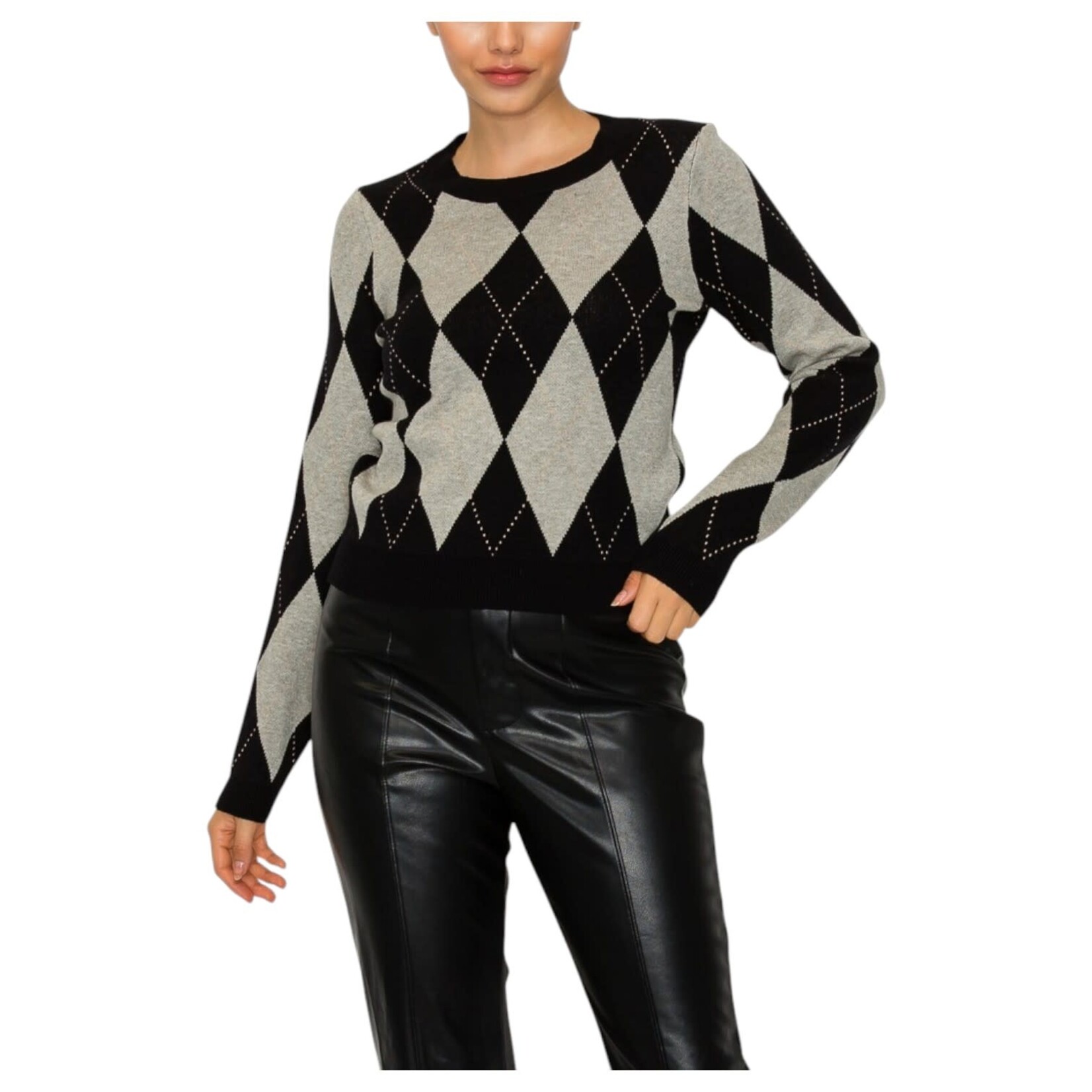 IRIS IRIS ARGYLE PATTERN LONG SLEEVE SWEATER HMSW50680