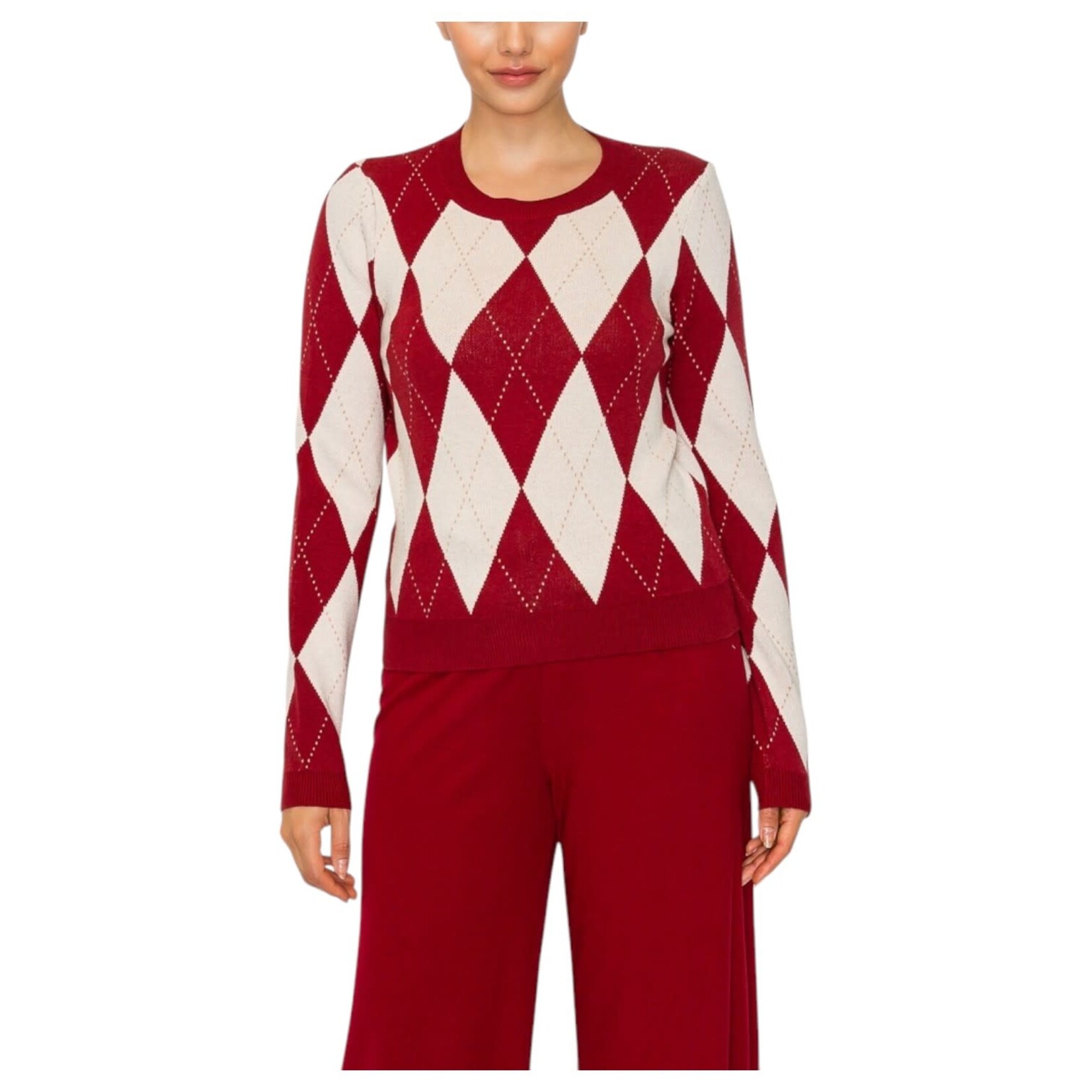 IRIS IRIS ARGYLE PATTERN LONG SLEEVE SWEATER HMSW50680