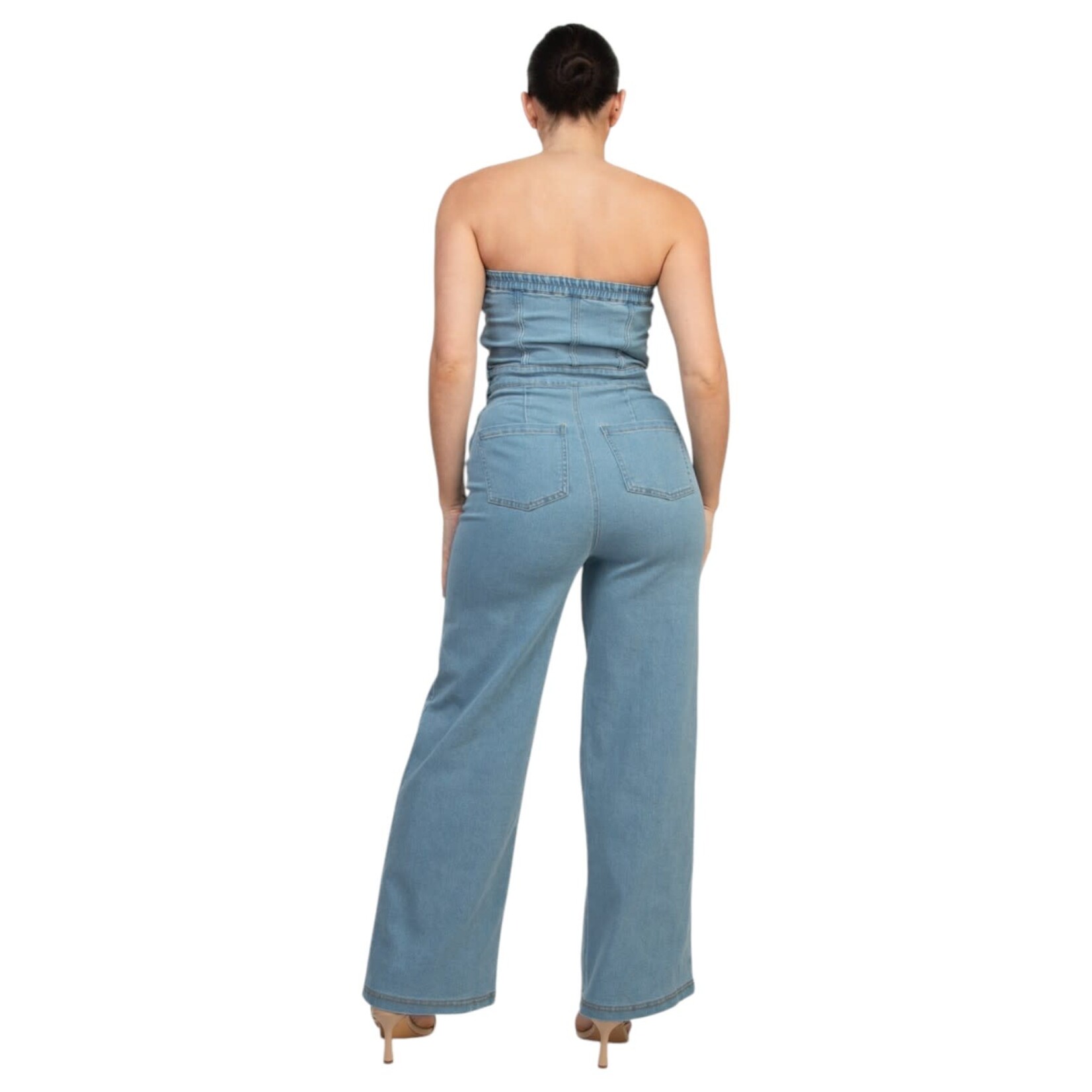 IRIS IRIS ELASTIC TUBE WIDE LEG DENIM JUMPSUIT HMP40893