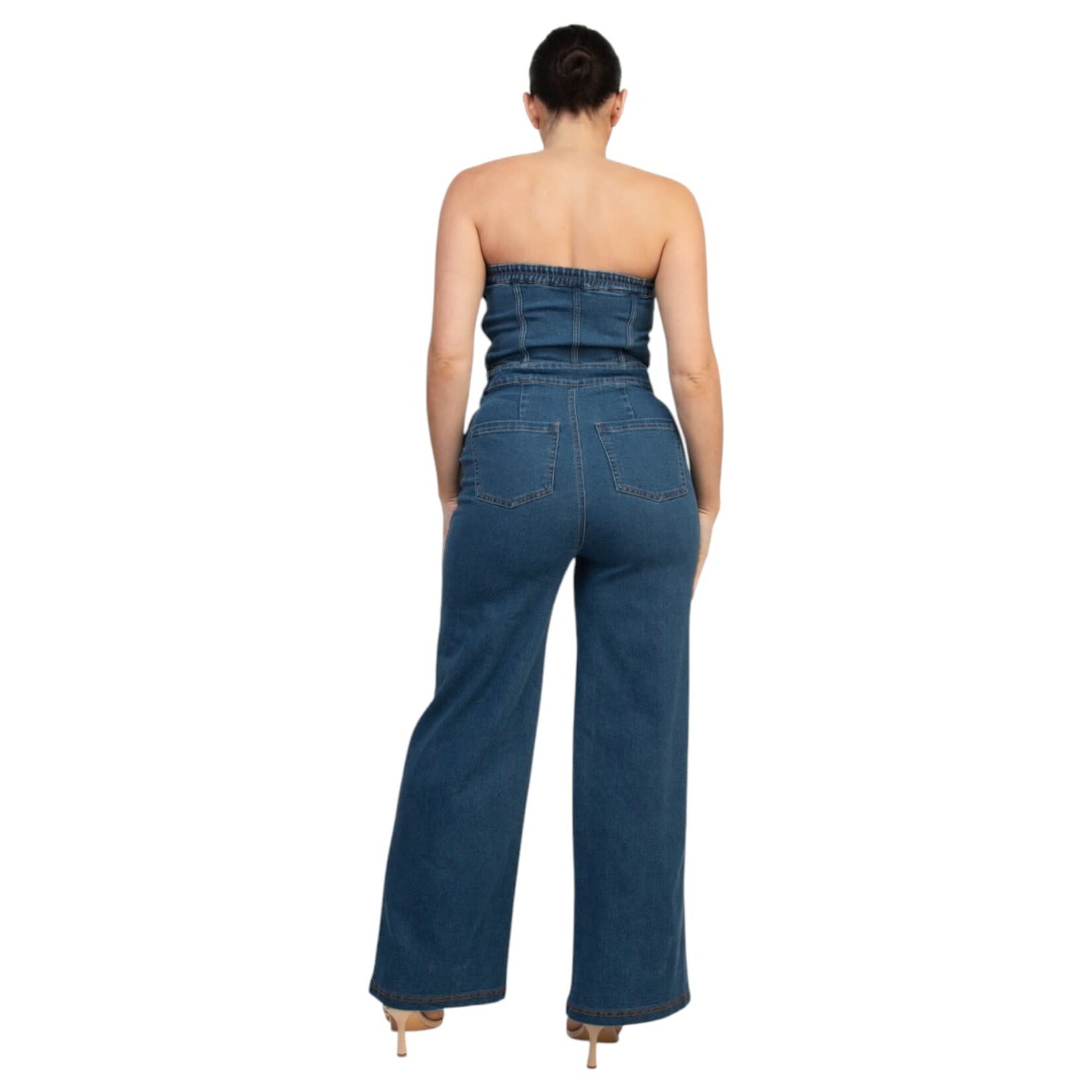 IRIS IRIS ELASTIC TUBE WIDE LEG DENIM JUMPSUIT HMP40893