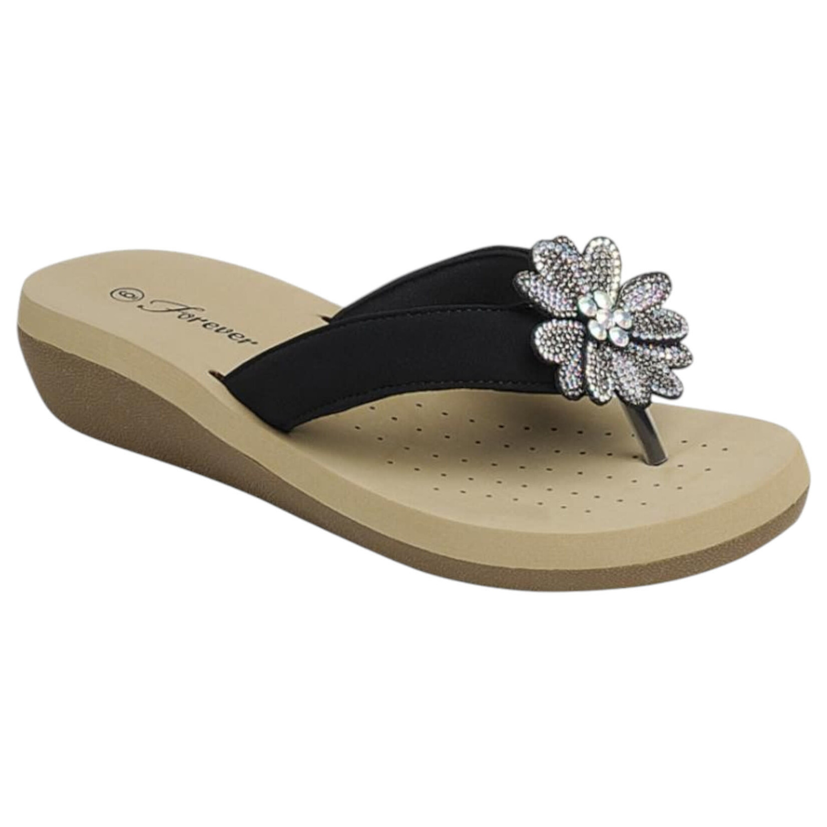 FOREVER FOREVER THONG SLIPPER W/ RHINESTONE FLOWER SANDS-10