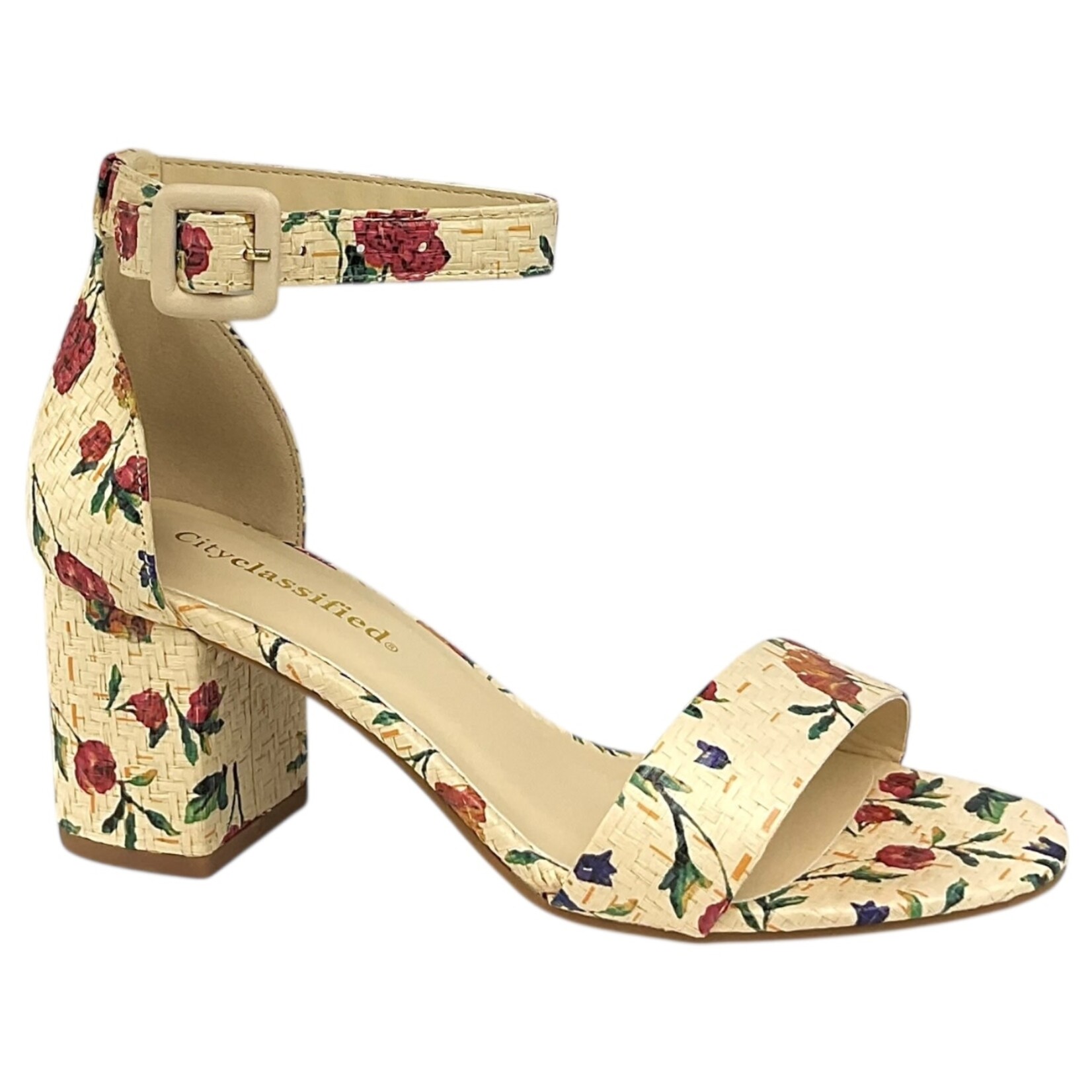 CITY CLASSIFIED CITY CLASSIFIED ONE BAND FLORAL BLOCK HEEL CAKE
