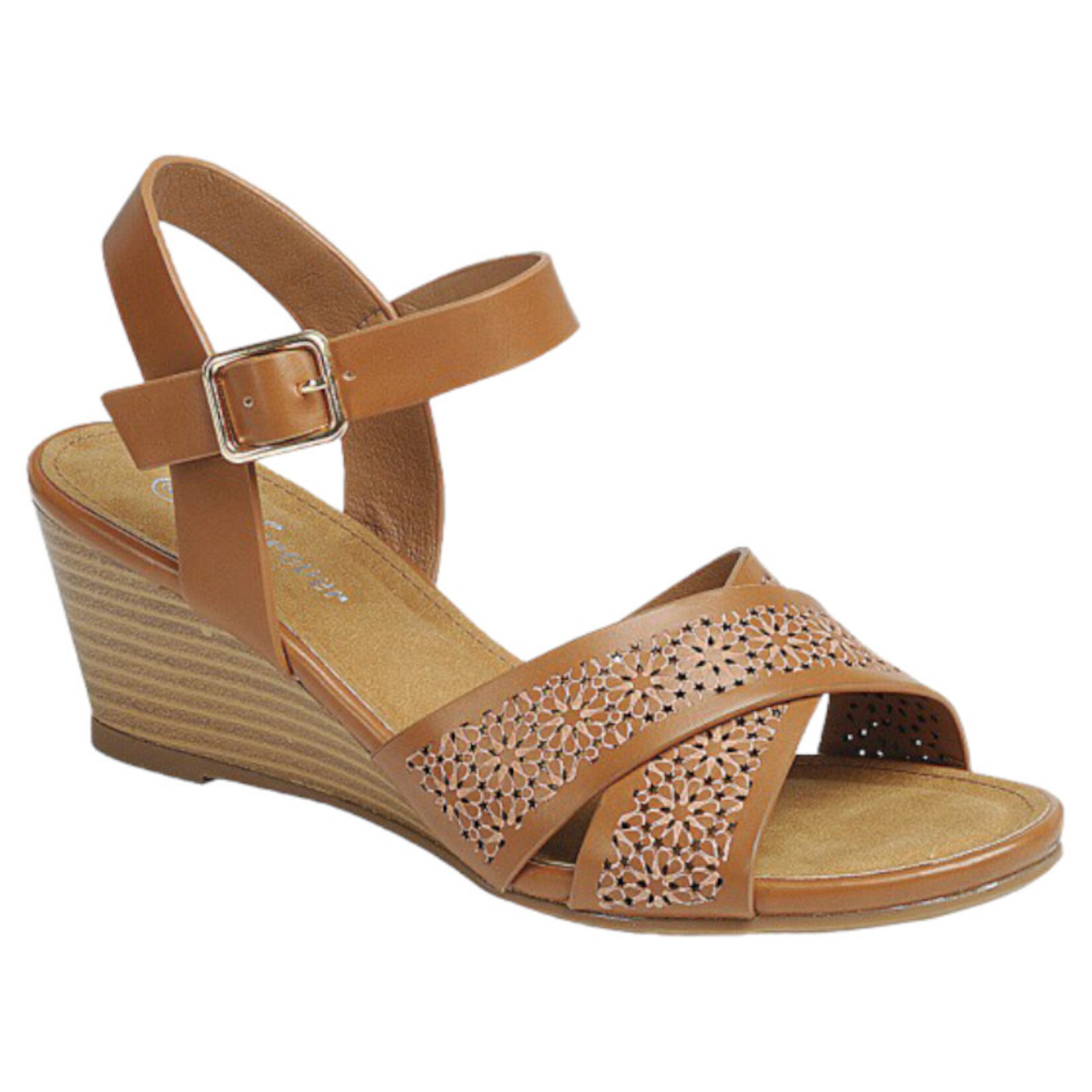 FOREVER FOREVER ANKLE STRAP LAZER CUT CROSS BAND WEDGE NITA-03
