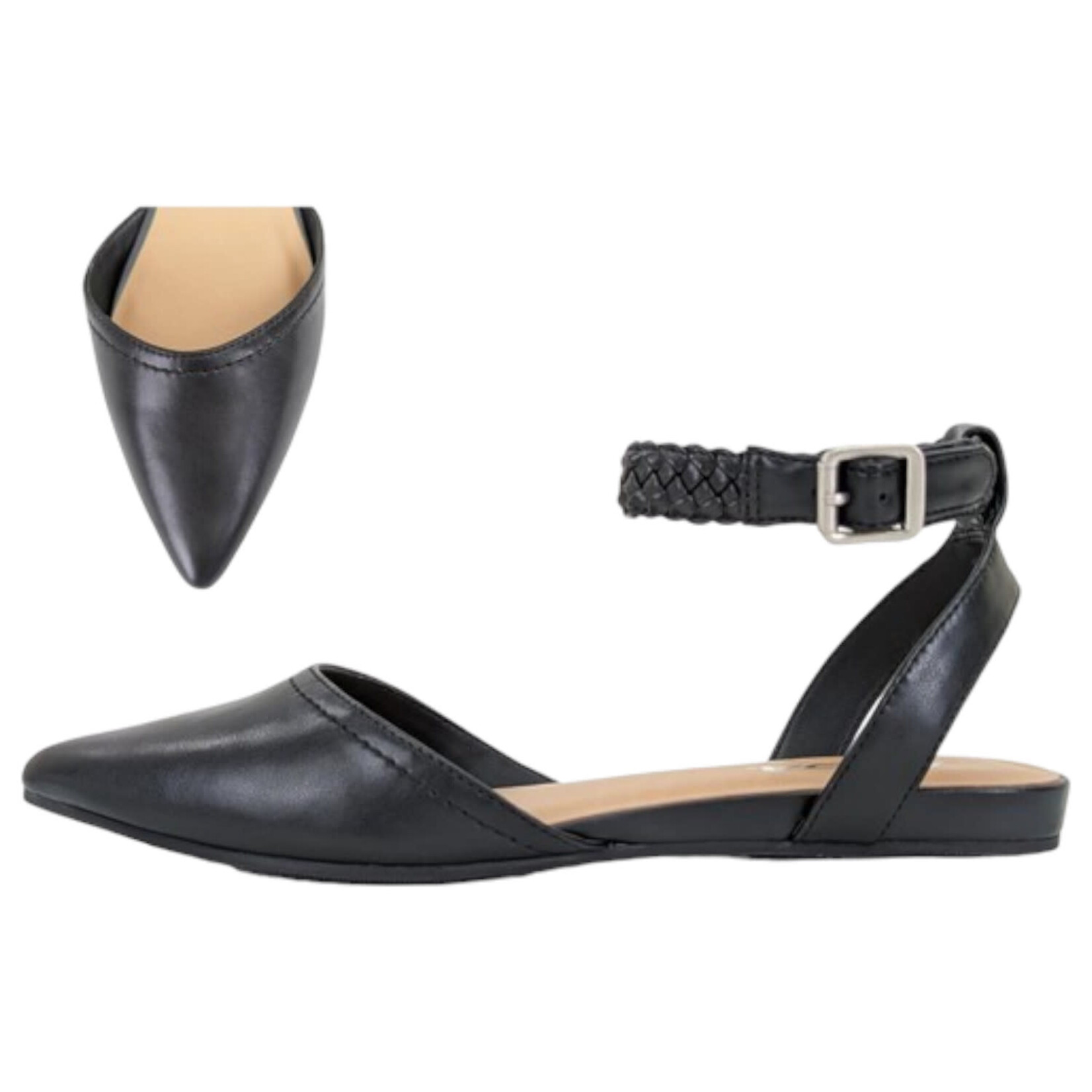 SODA SODA POINTED CLOSED TOE SANDAL W/ BRAIDED ANKLE STRAP ABIGAIL