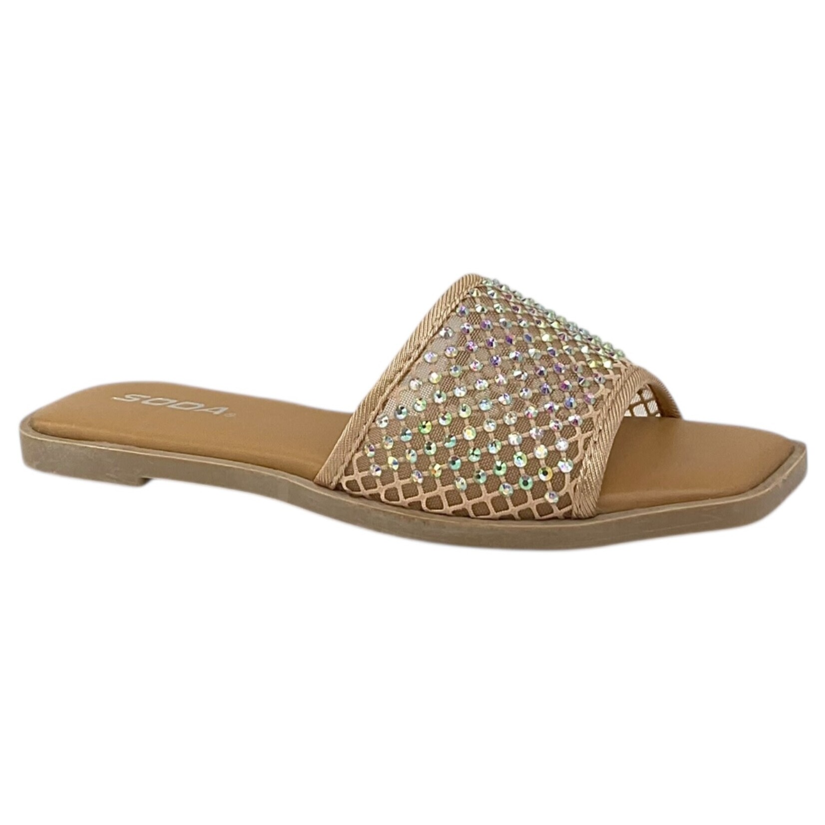 SODA SODA RHINESTONE MESH SLIDE SLIPPER INDIE