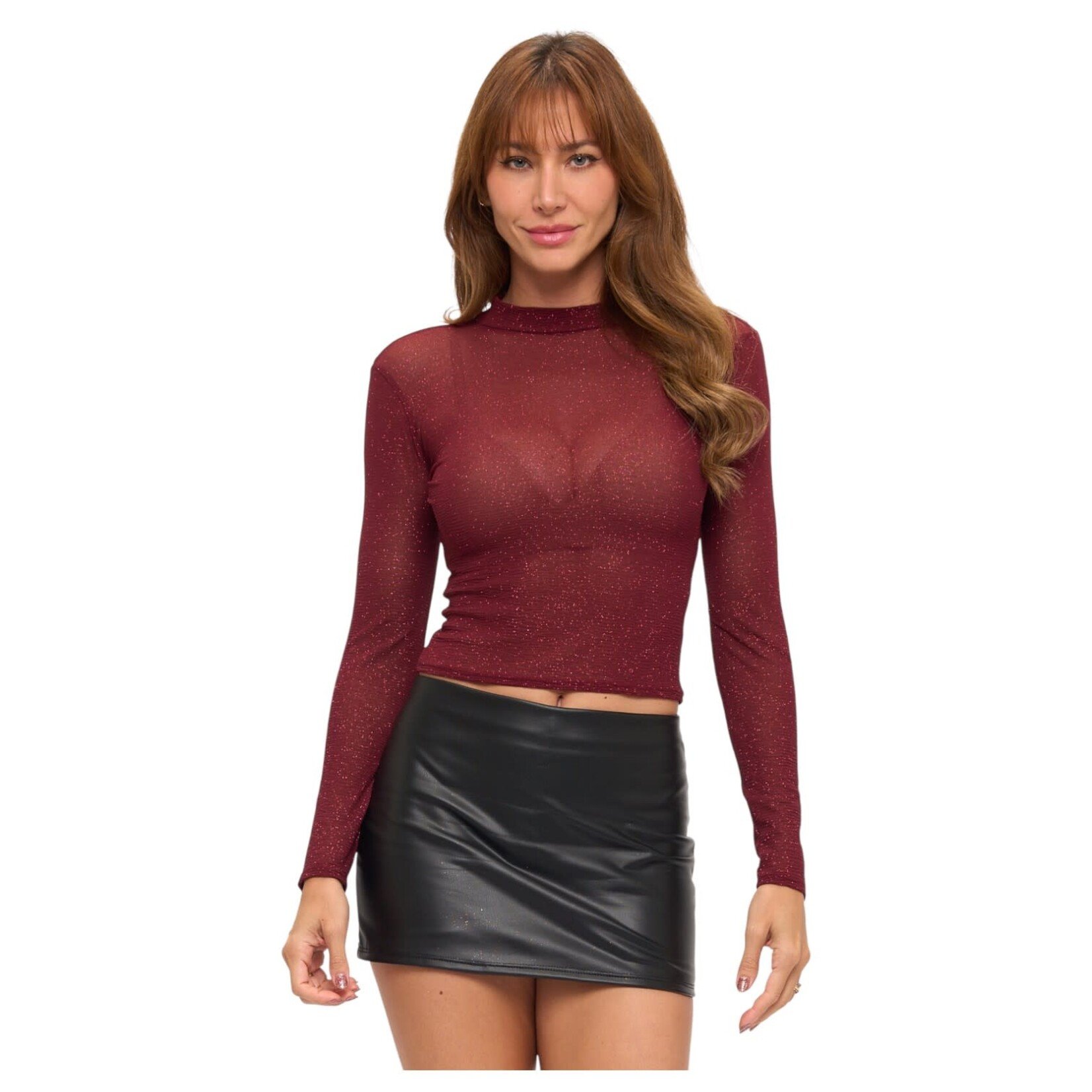 CHOCOLATE CHOCOLATE GLITTER MESH LONG SLEEVE TOP CHO2437