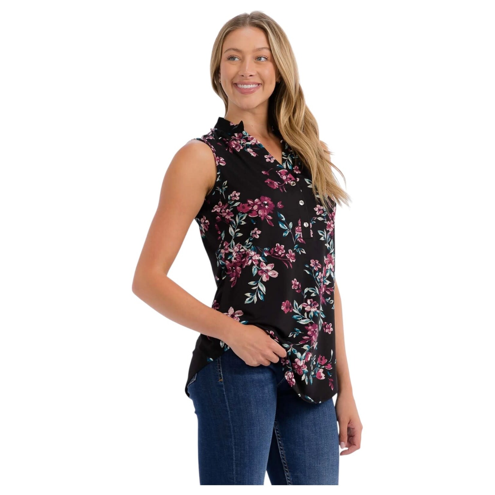 PERSEPTION PERSEPTION 3 BUTTON V-NECK SLEEVELESS TOP TP-MS-206