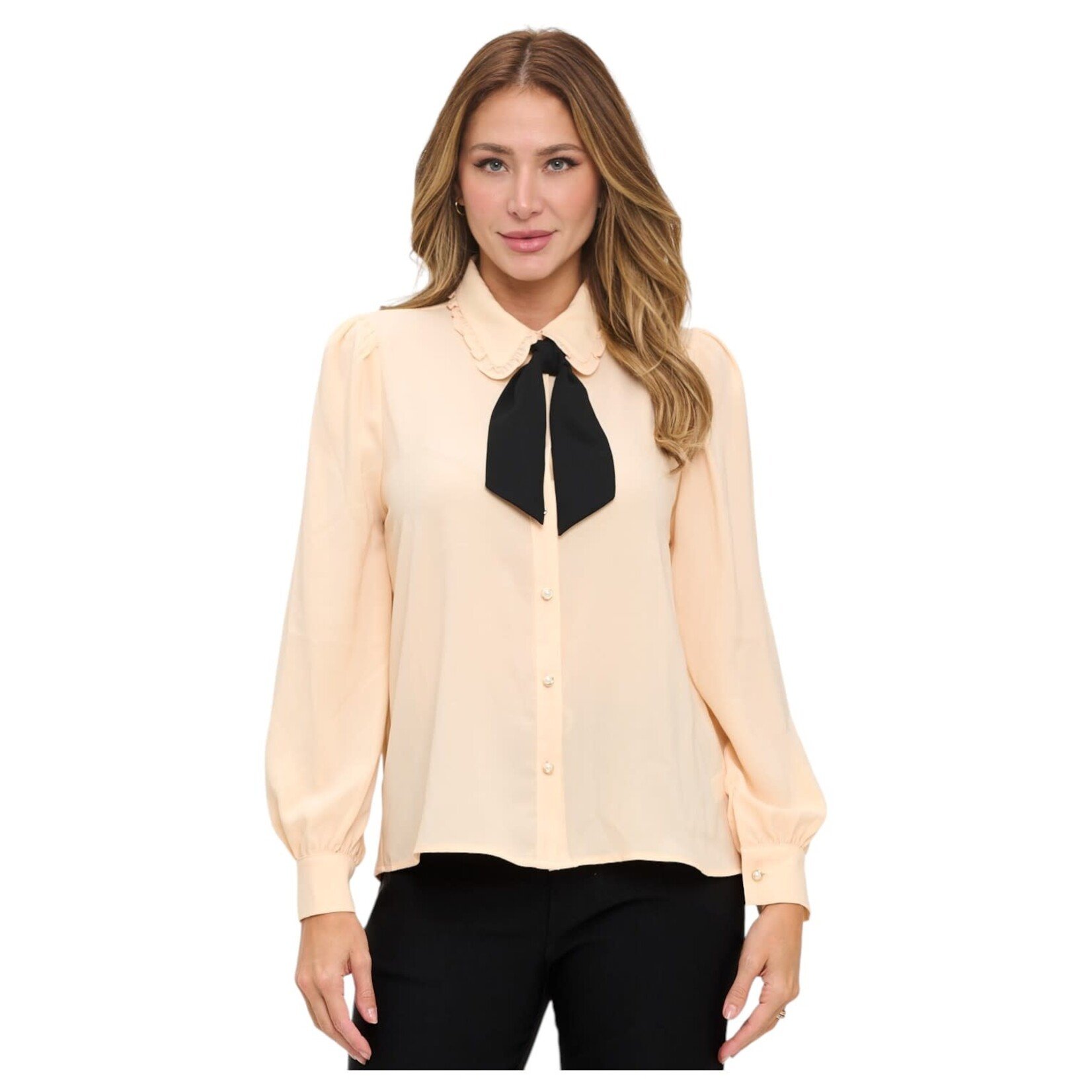 CHOCOLATE CHOCOLATE CONTRAST TIE NECK LONG SLEEVE TOP MT4814