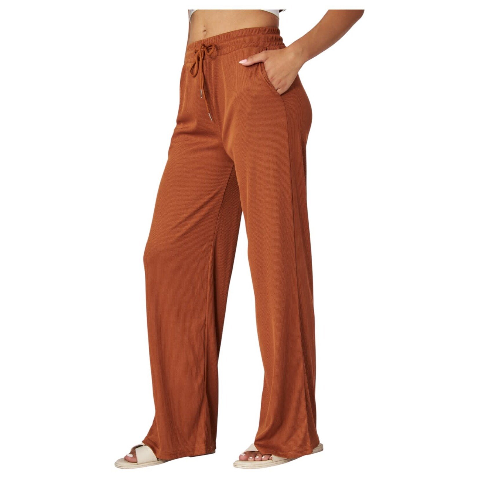 LOVE POEM LOVE POEM STRETCHY RIBBED DRAWSTRING WIDE LEG PANT EVE01