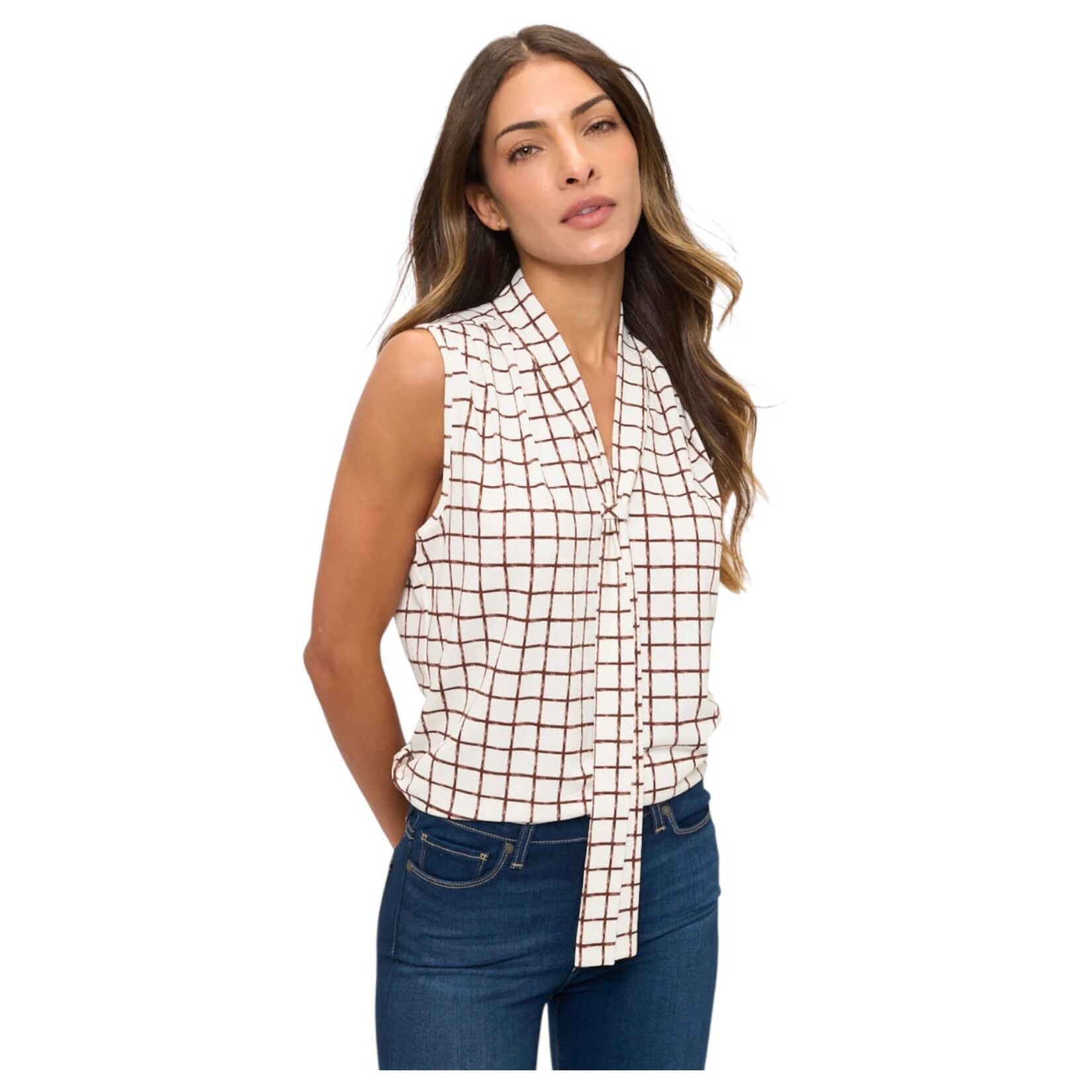 PERSEPTION PERSEPTION TIE NECK SLEEVELESS TOP TP-MS-2208