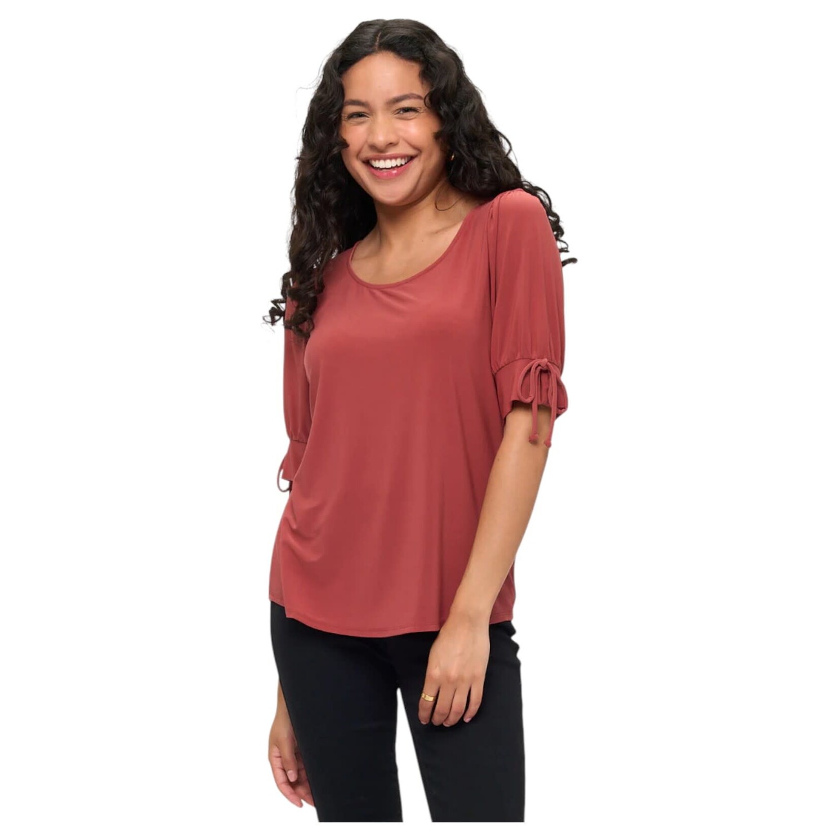 PERSEPTION PERSEPTION SHORT TIE SLEEVE SCOOP NECK TOP TP-MS-1609