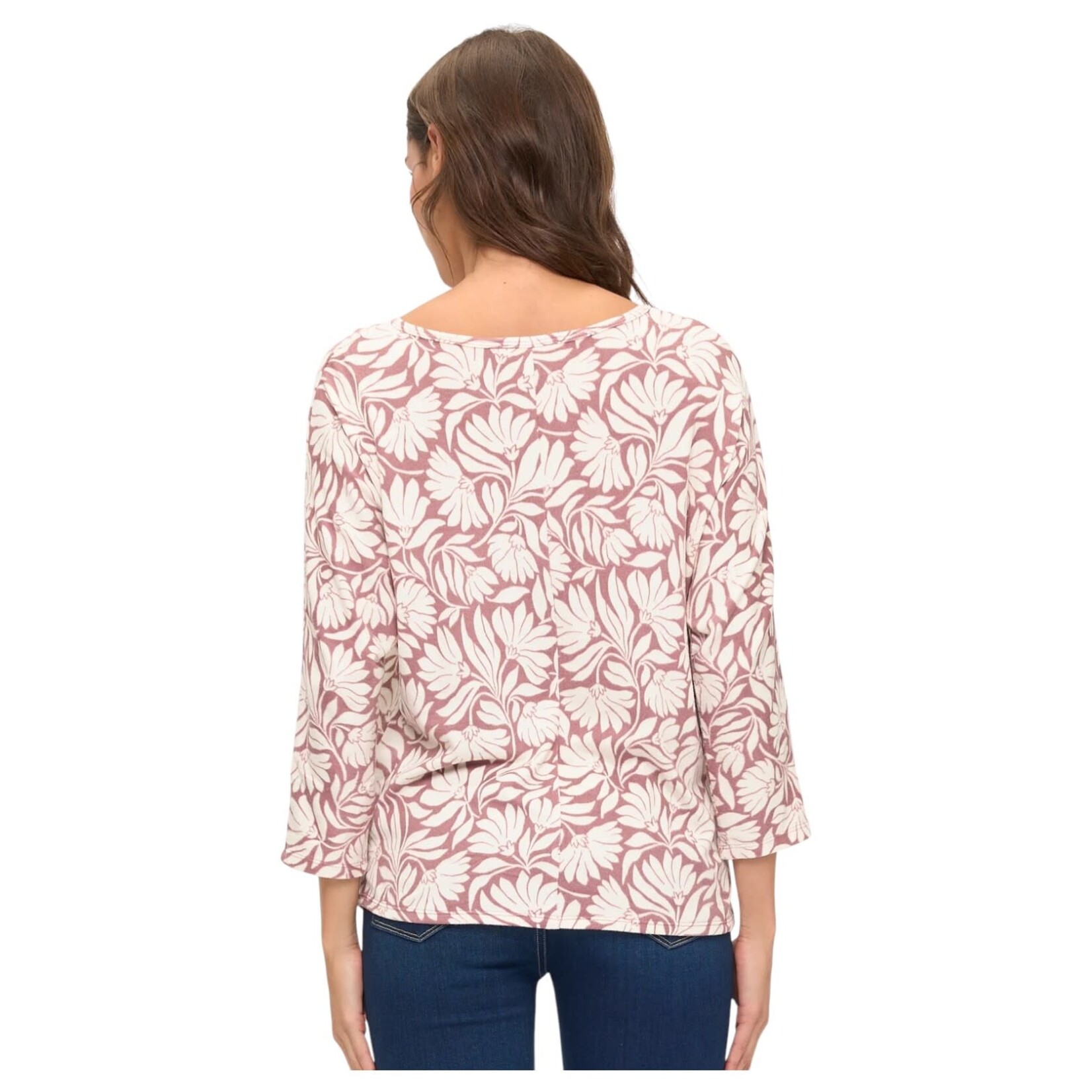 PERSEPTION PERSEPTION FLORAL TWIST FRONT LONG SLEEVE TOP TP-MS-2237