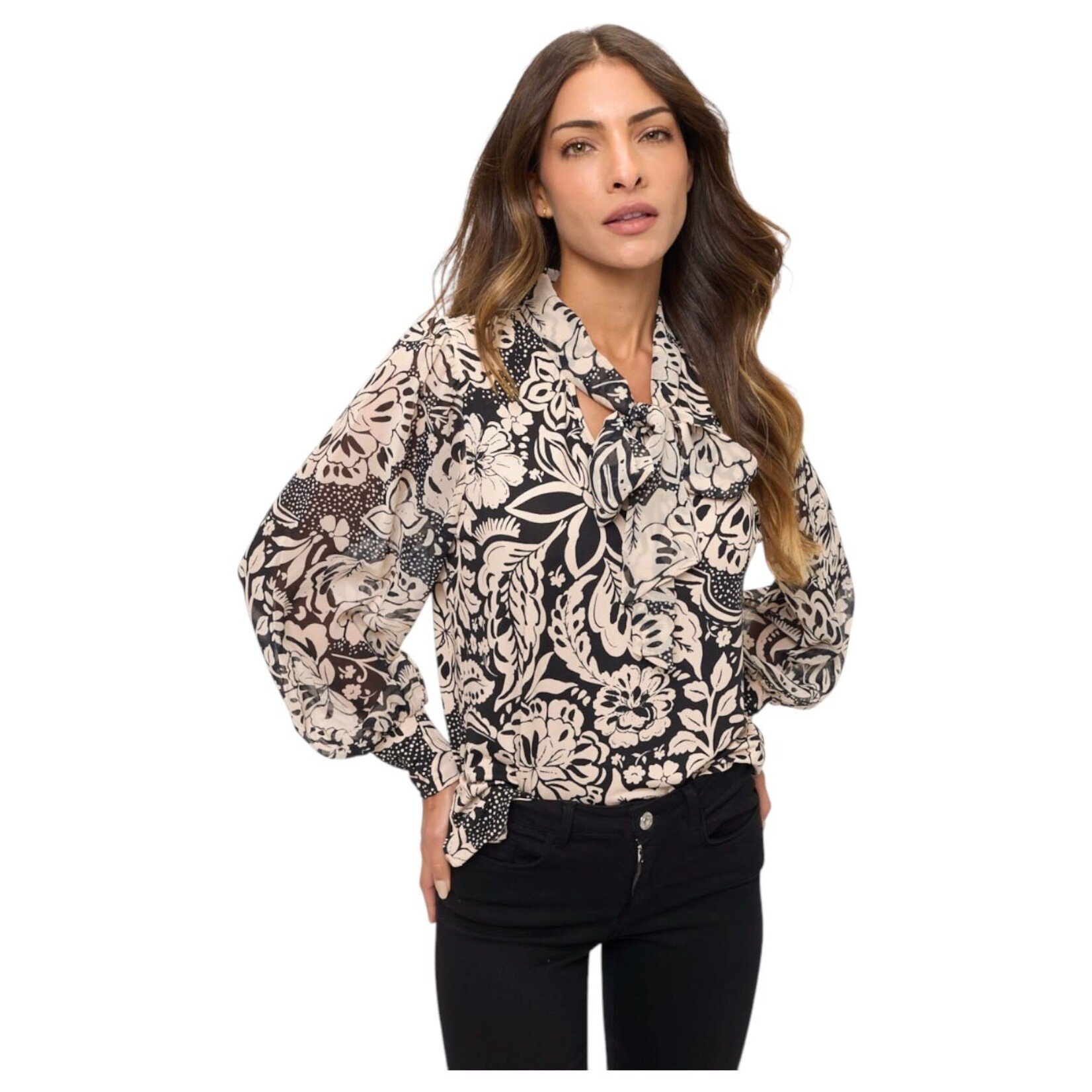 PERSEPTION PERSEPTION TIE NECK LONG SLEEVE TOP TP-MS-2216