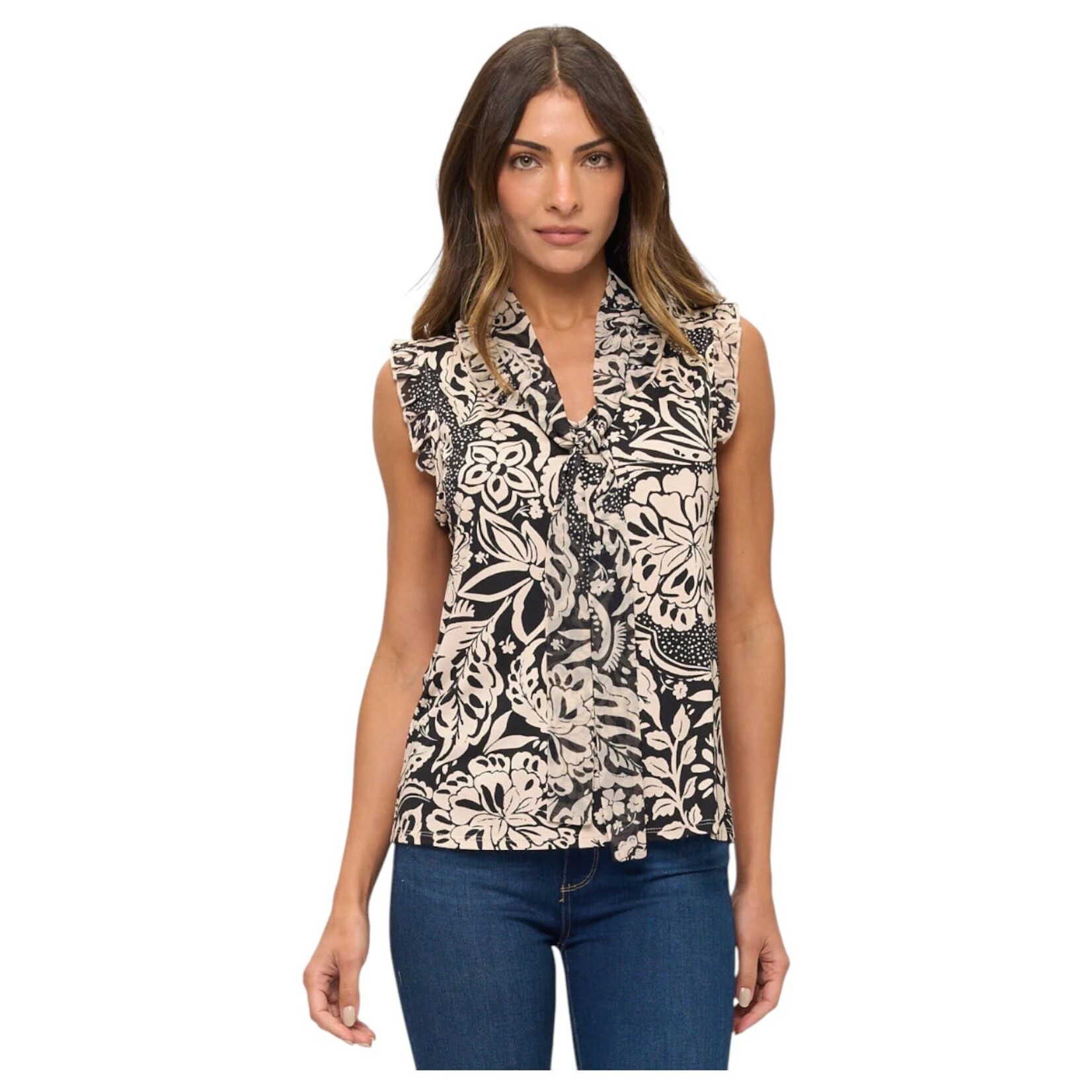 PERSEPTION PERSEPTION NECK TIE SLEEVELESS TOP TP-MS-2199