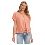 PERSEPTION PERSEPTION SHORT SLEEVE POINTELLE V-NECK BUTTON TIE FRONT TOP TP-MS-2073