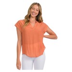 PERSEPTION PERSEPTION MANDARIN V-NECK ROLL TAB DOLMAN WOVEN SHORT SLEEVE BLOUSE TP-MS-1434