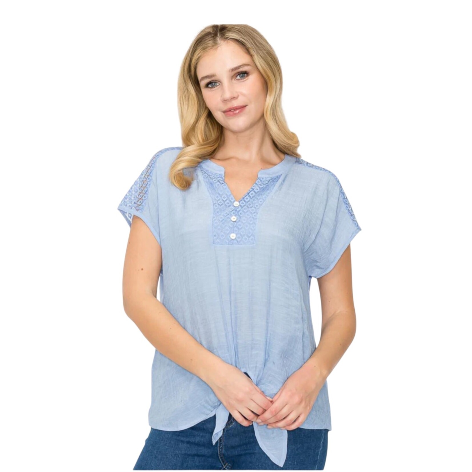 PERSEPTION PERSEPTION SHORT SLEEVE FRONT TIE TOP TP-MS-1436