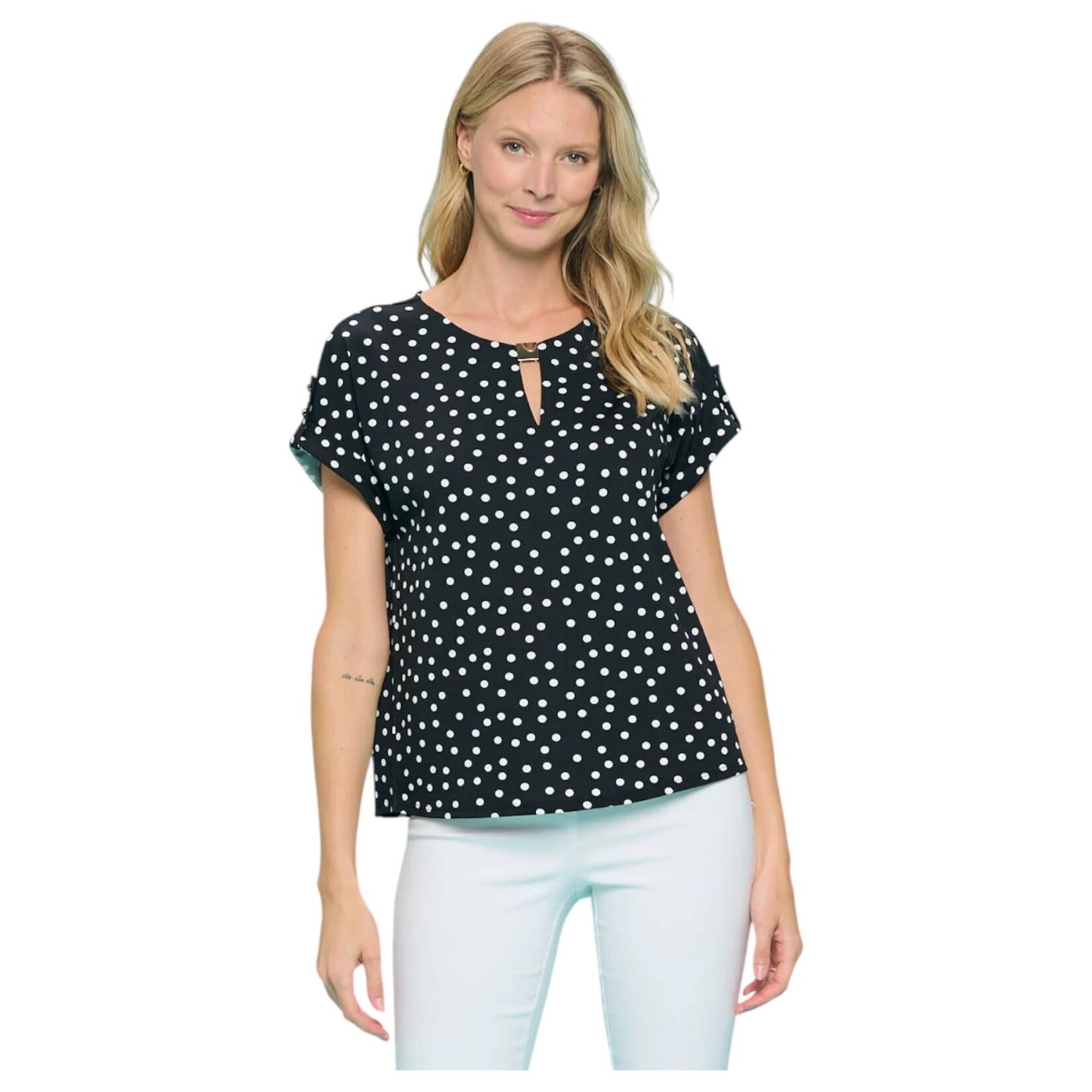 PERSEPTION PERSEPTION METAL TRIM KEYHOLE SHORT SLEEVE TOP TP-MS-1342