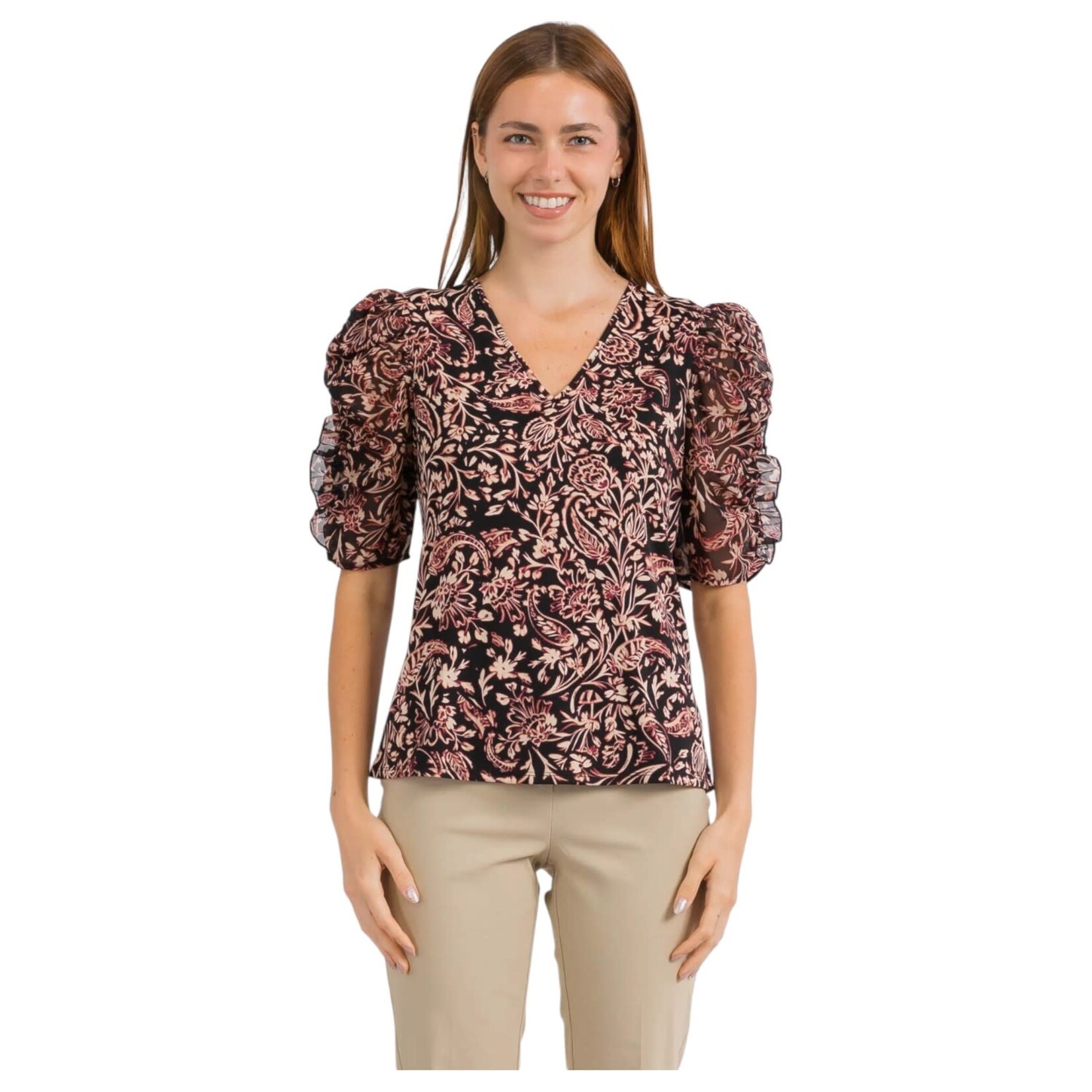 PERSEPTION PERSEPTION RUFFLE PUFF SLEEVE TOP TP-MS-1087