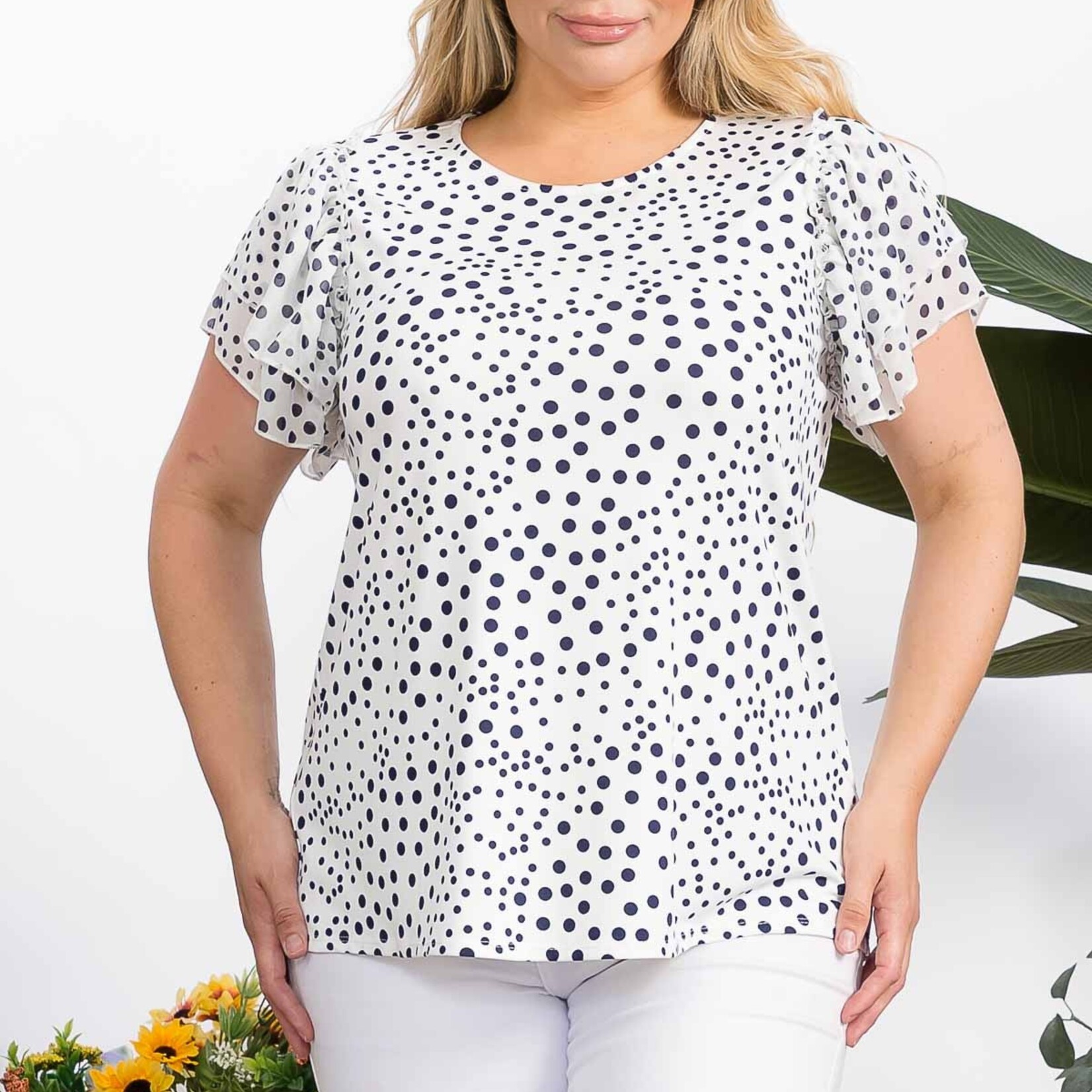 PERSEPTION PERSEPTION PLUS DOUBLE RUFFLE SHORT SLEEVE TOP TP-WM-1877