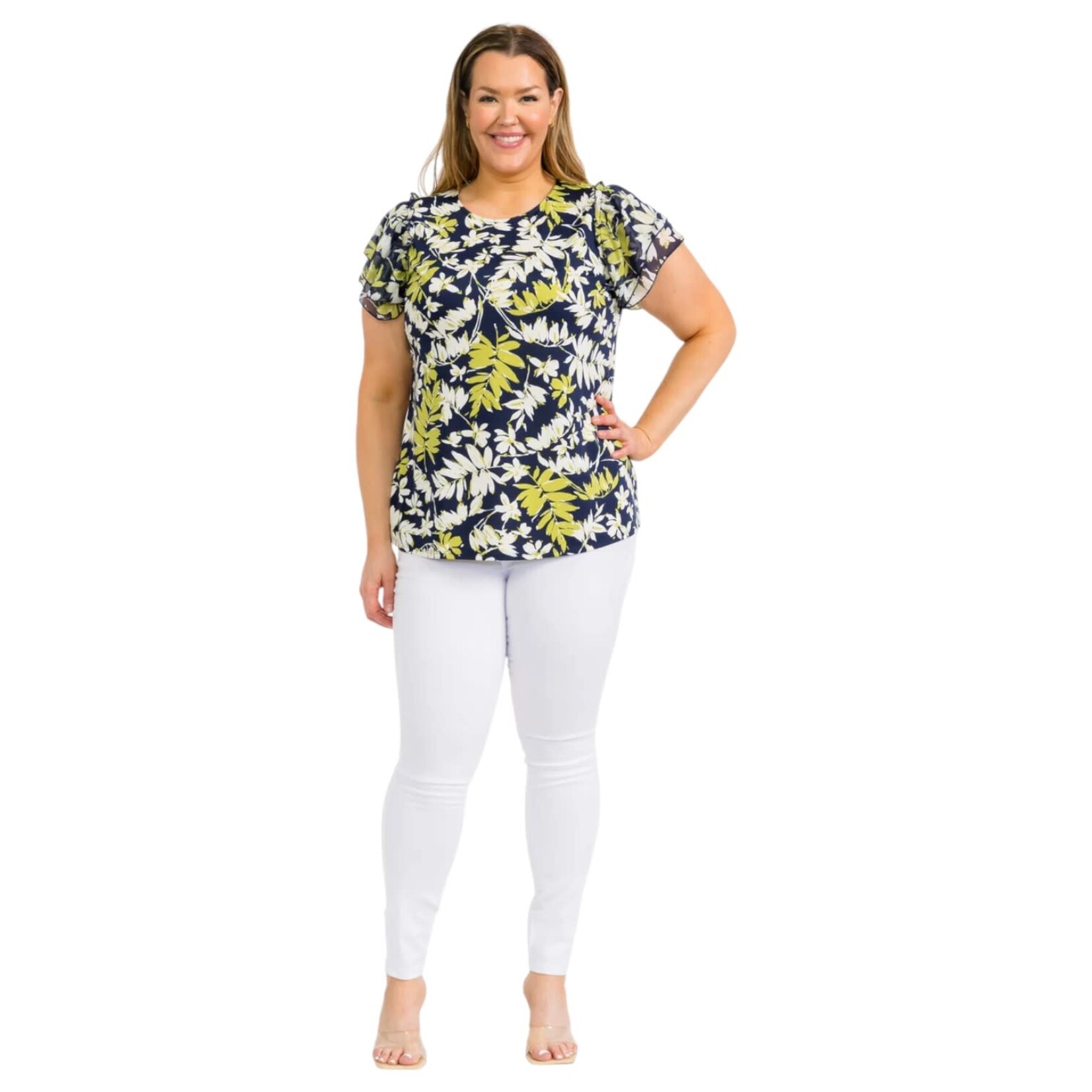 PERSEPTION PERSEPTION PLUS DOUBLE RUFFLE SHORT SLEEVE TOP TP-WM-1877