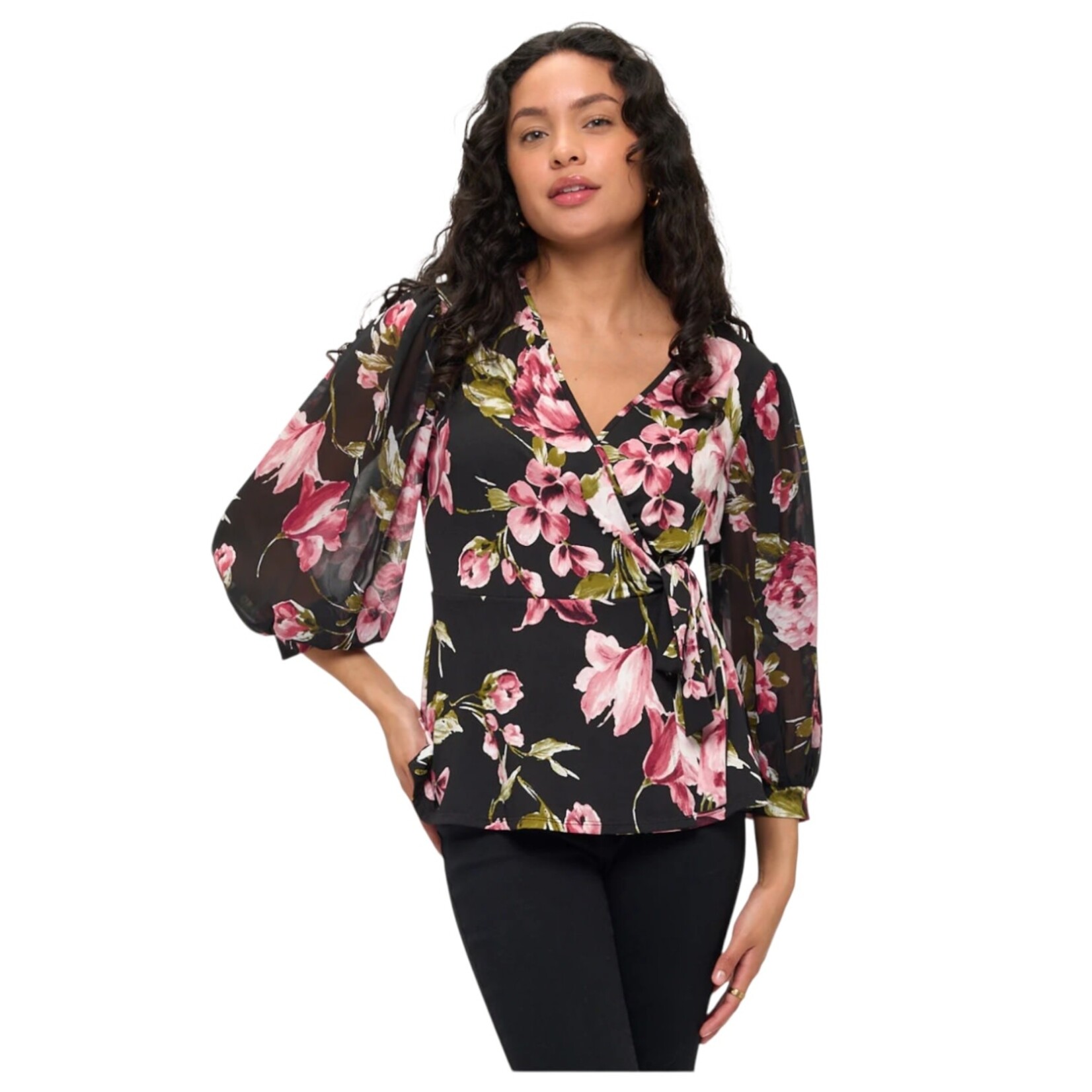 PERSEPTION PERSEPTION  3/4 LANTERN SLEEVE TIE WAIST TOP TP-MS-512