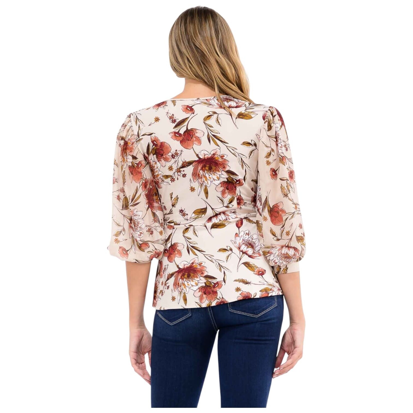 PERSEPTION PERSEPTION  3/4 LANTERN SLEEVE TIE WAIST TOP TP-MS-512