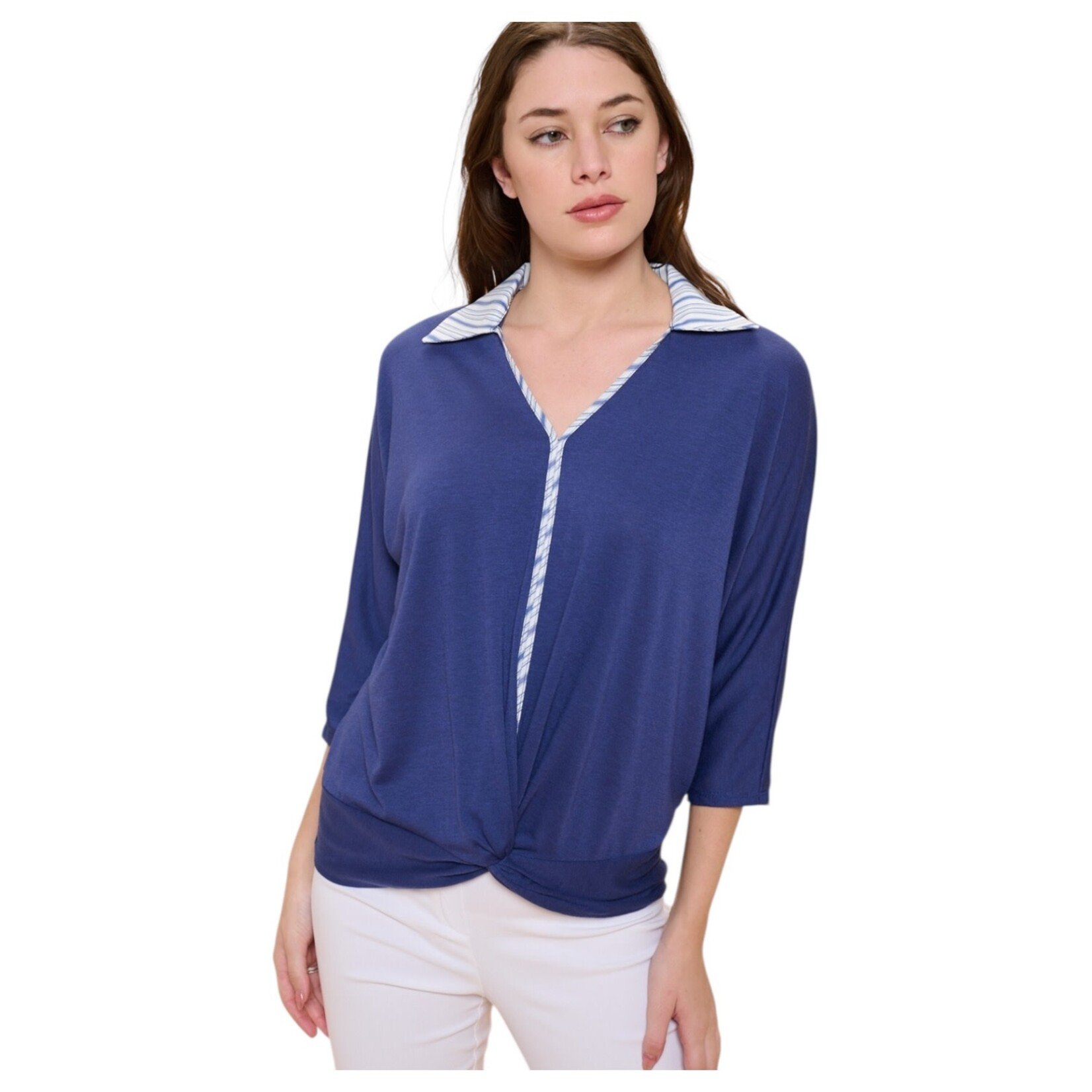 PERSEPTION PERSEPTION COLLARED 3/4 SLEEVE TOP TP-MS-1724