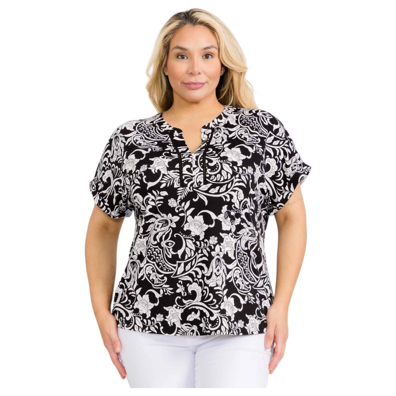 PERSEPTION PERSEPTION PLUS LATTICE PLACKET DOLMAN TOP TP-WM-1516