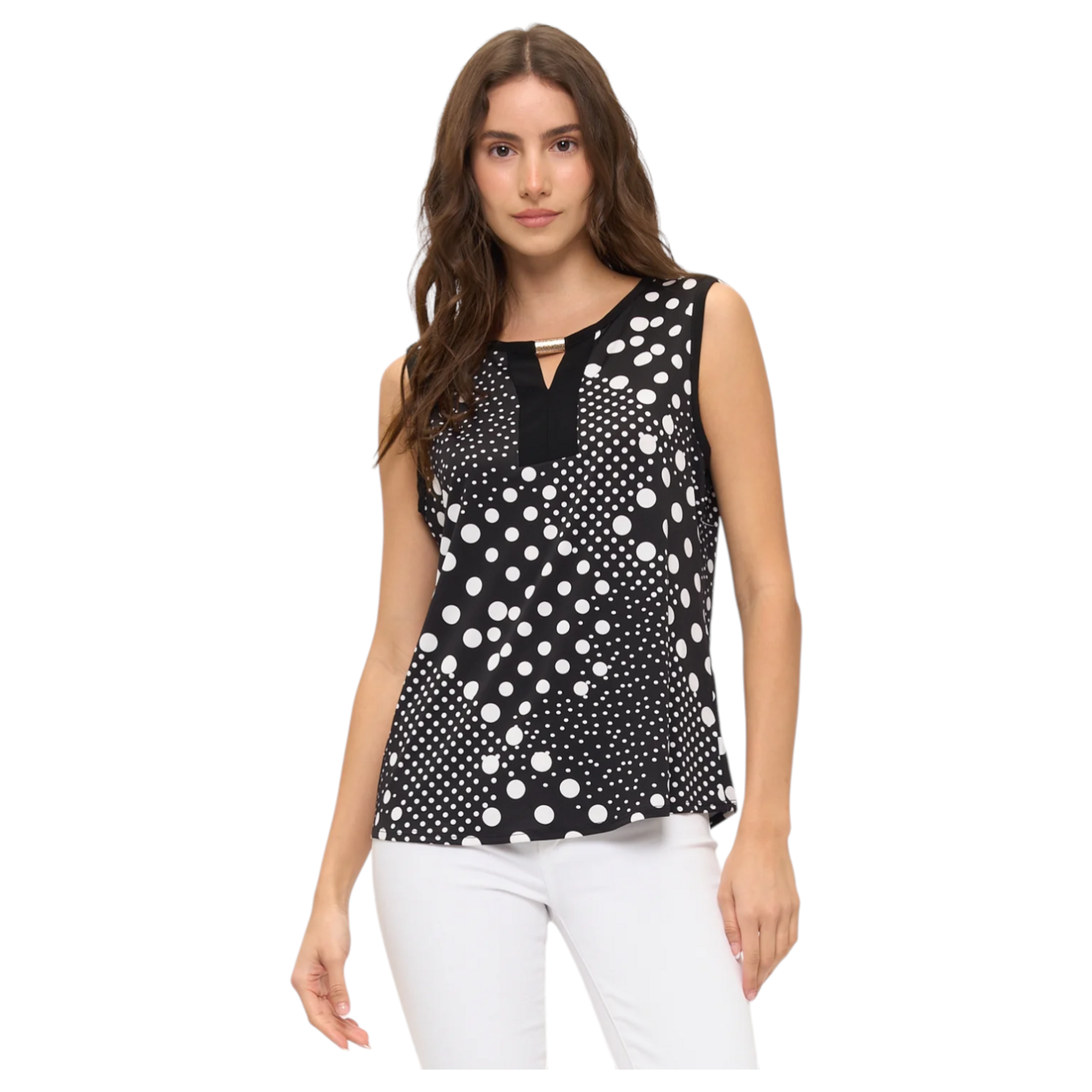 PERSEPTION PERSEPTION SLEEVELESS KEYHOLE HARDWARE PIPPING BLOUSE TP-MS-1950