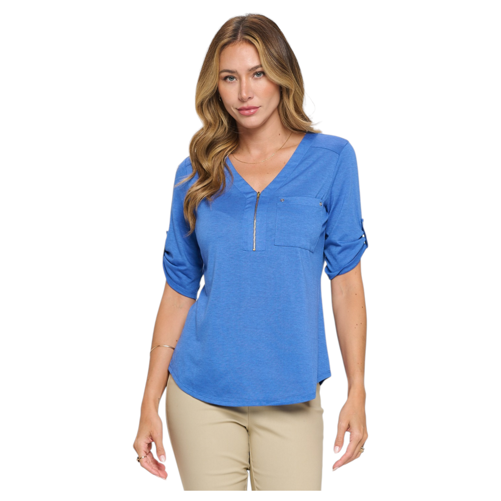 PERSEPTION PERSEPTION V-NECK ZIPPER SHORT SLEEVE TOP TP-MS-913