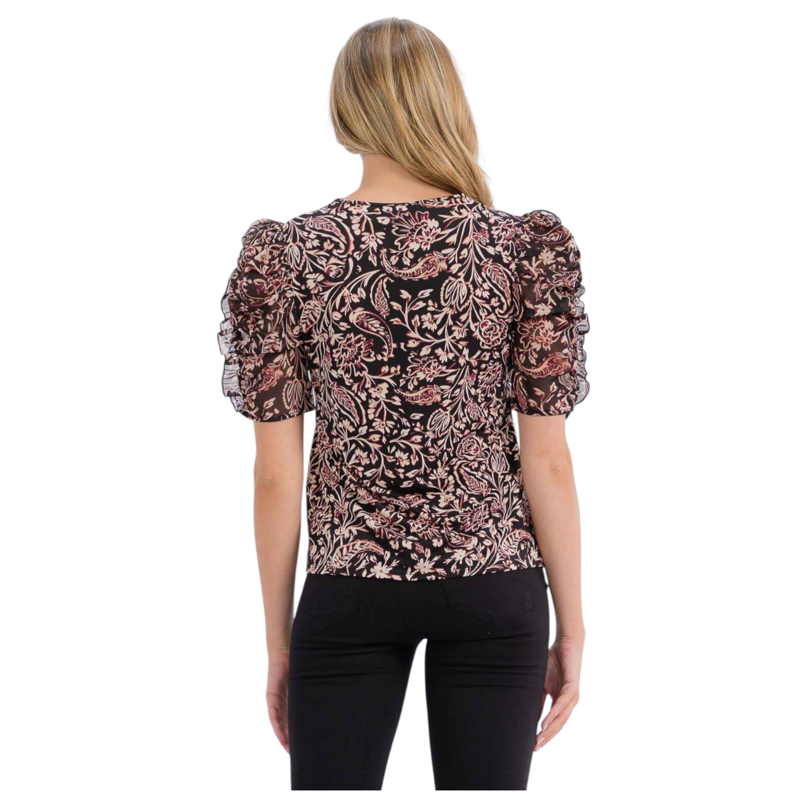 PERSEPTION PERSEPTION RUFFLE PUFF SLEEVE TOP TP-MS-1087