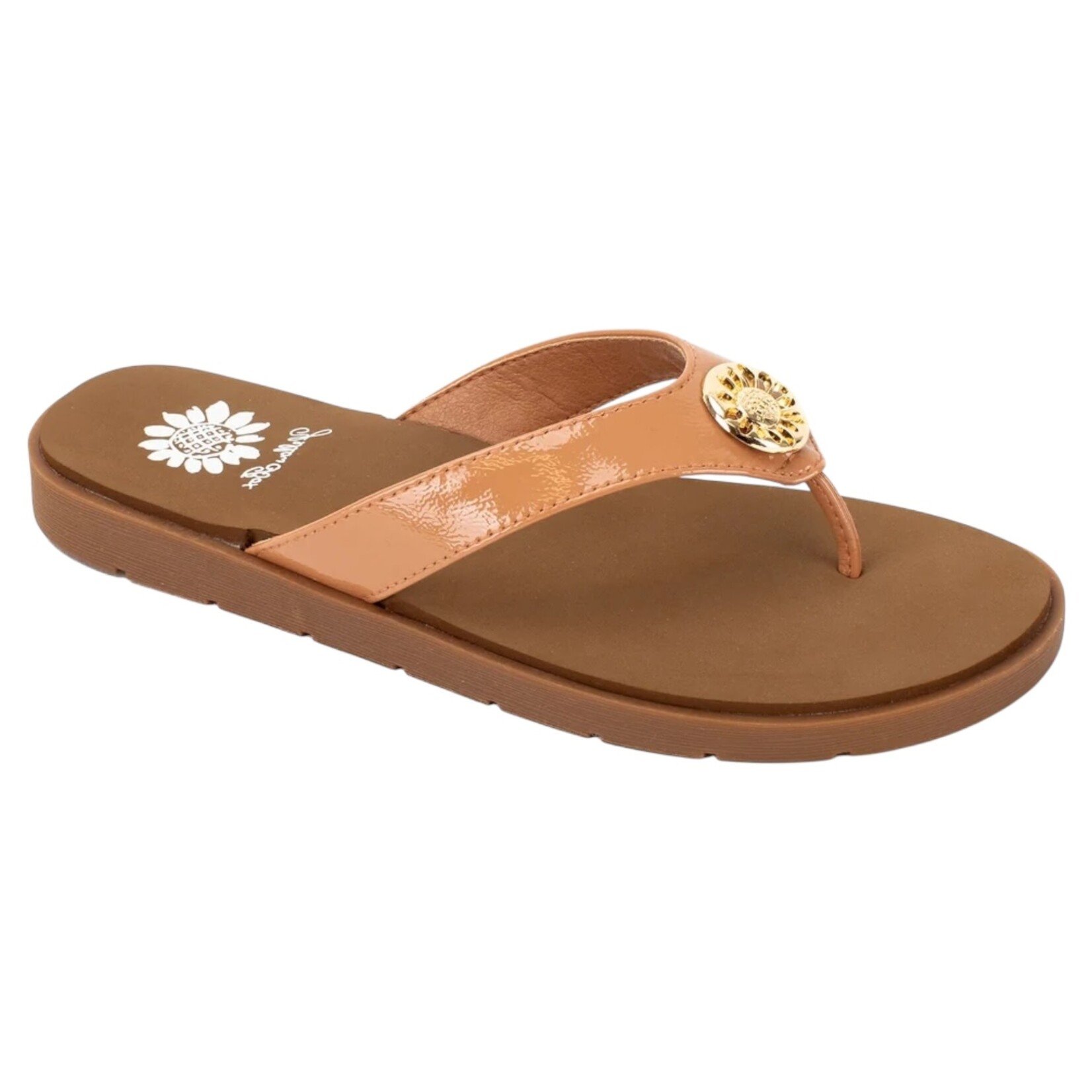 YELLOWBOX YELLOWBOX PATENT THONG SLIPPER WITH GOLD ORNAMENT FAZANIA