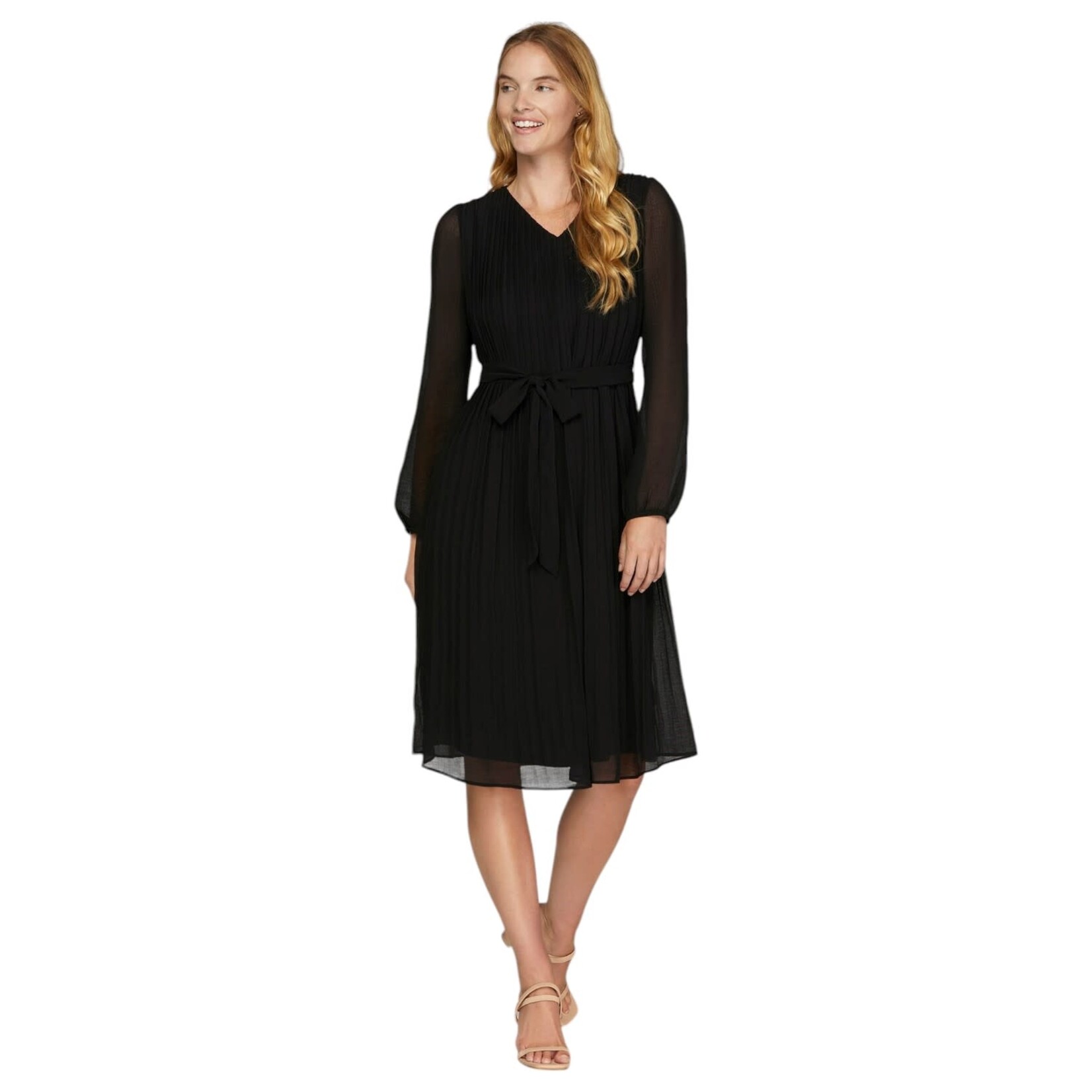 SHE & SKY SHE & SKY LONG SLEEVE PLEATED MIDI DRESS SY7478