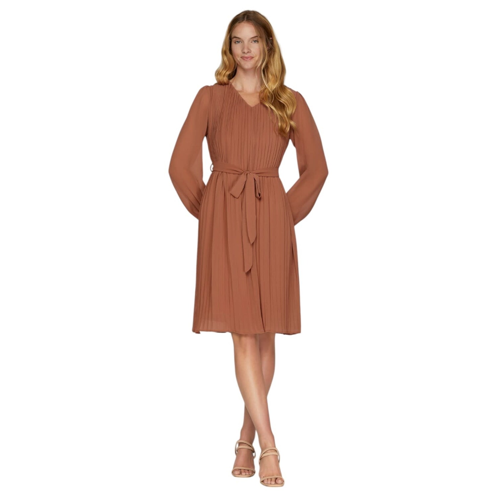 SHE & SKY SHE & SKY LONG SLEEVE PLEATED MIDI DRESS SY7478