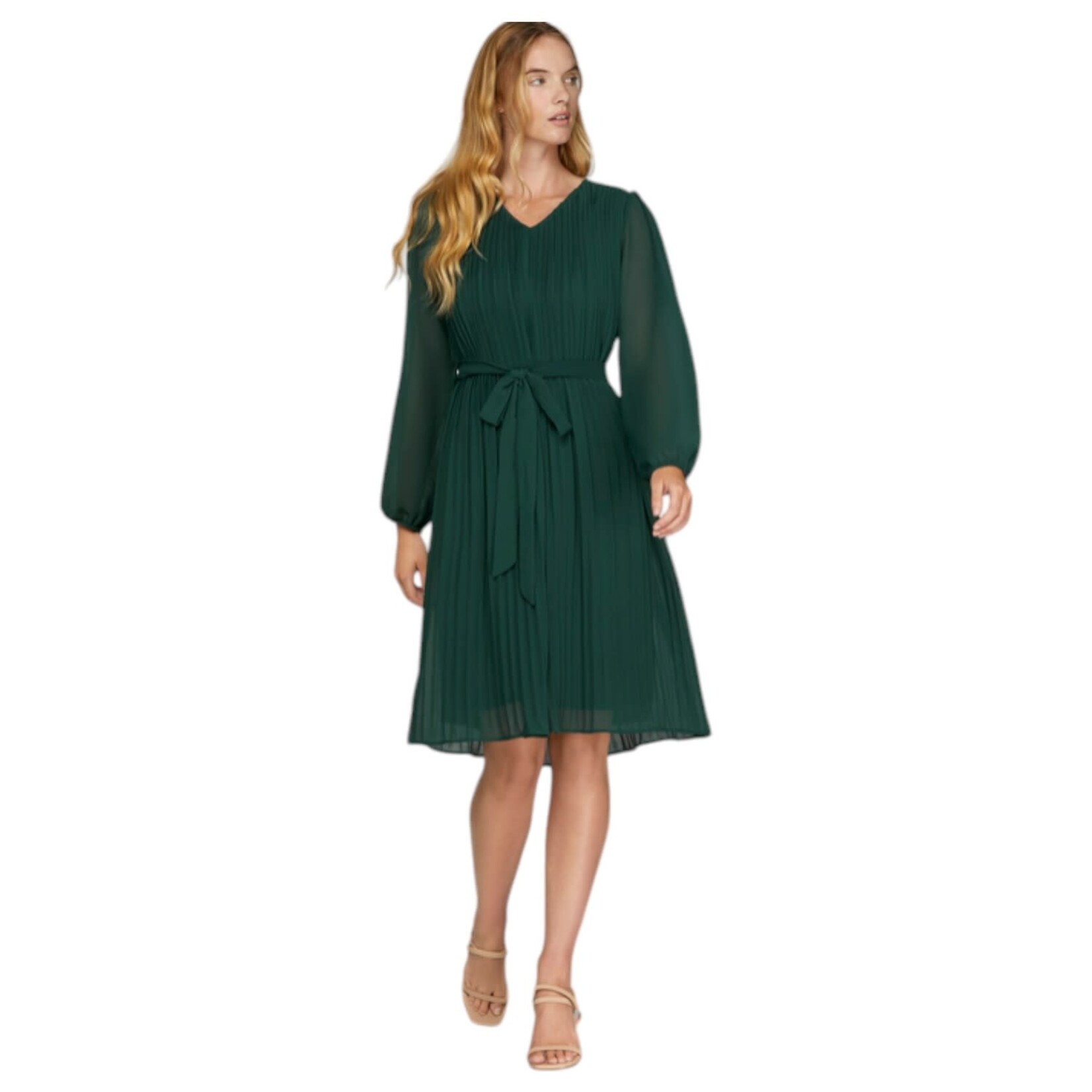 SHE & SKY SHE & SKY LONG SLEEVE PLEATED MIDI DRESS SY7478