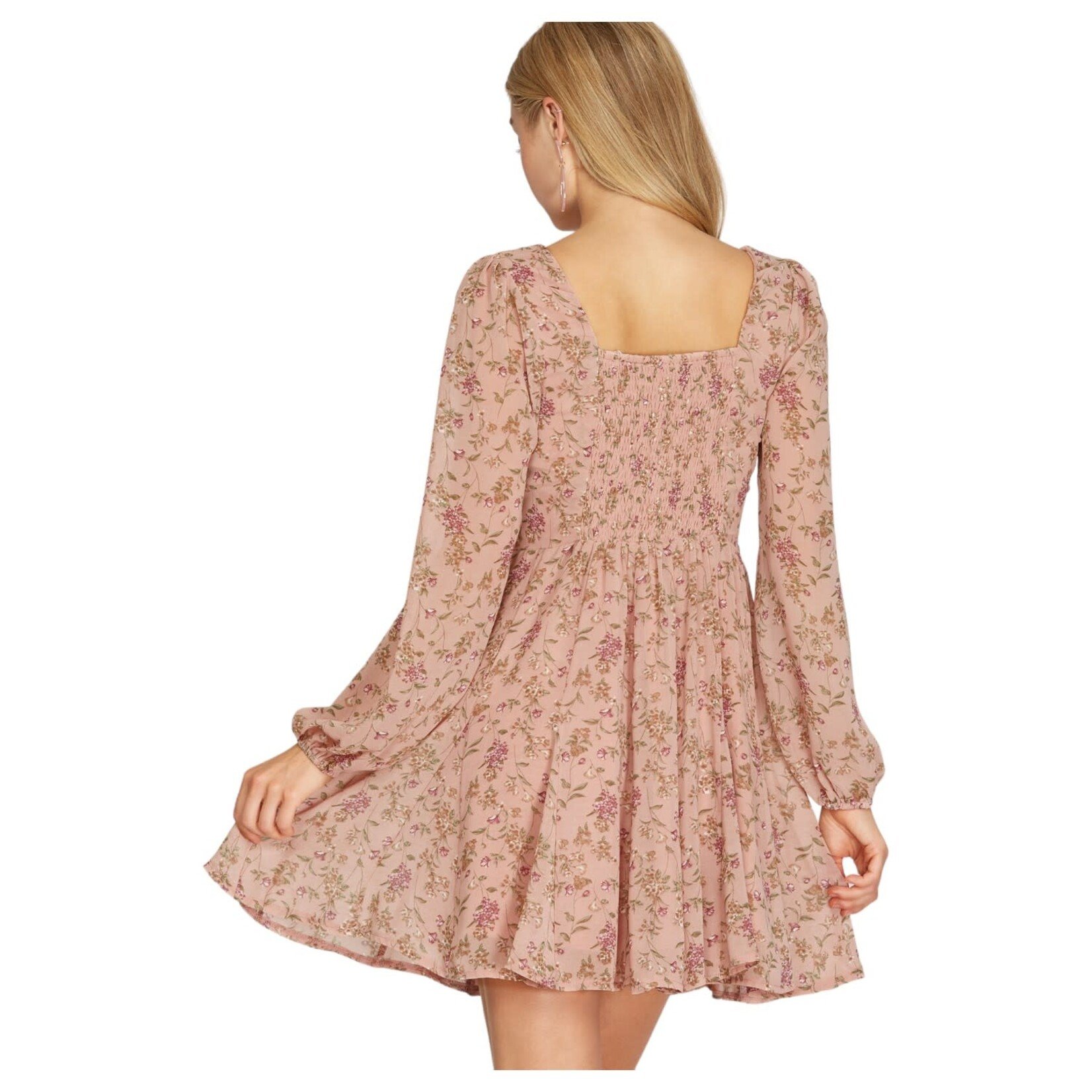 SHE & SKY SHE & SKY LONG SLEEVE DRESS WITH LACE TRIM SS8547