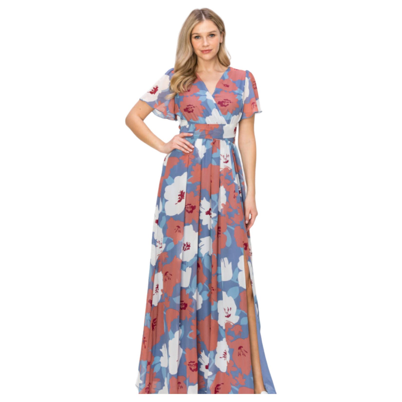 ONE THE LAND ONE THE LAND CAP SLEEVE MAXI FLORAL PRINT DRESS OL23A154