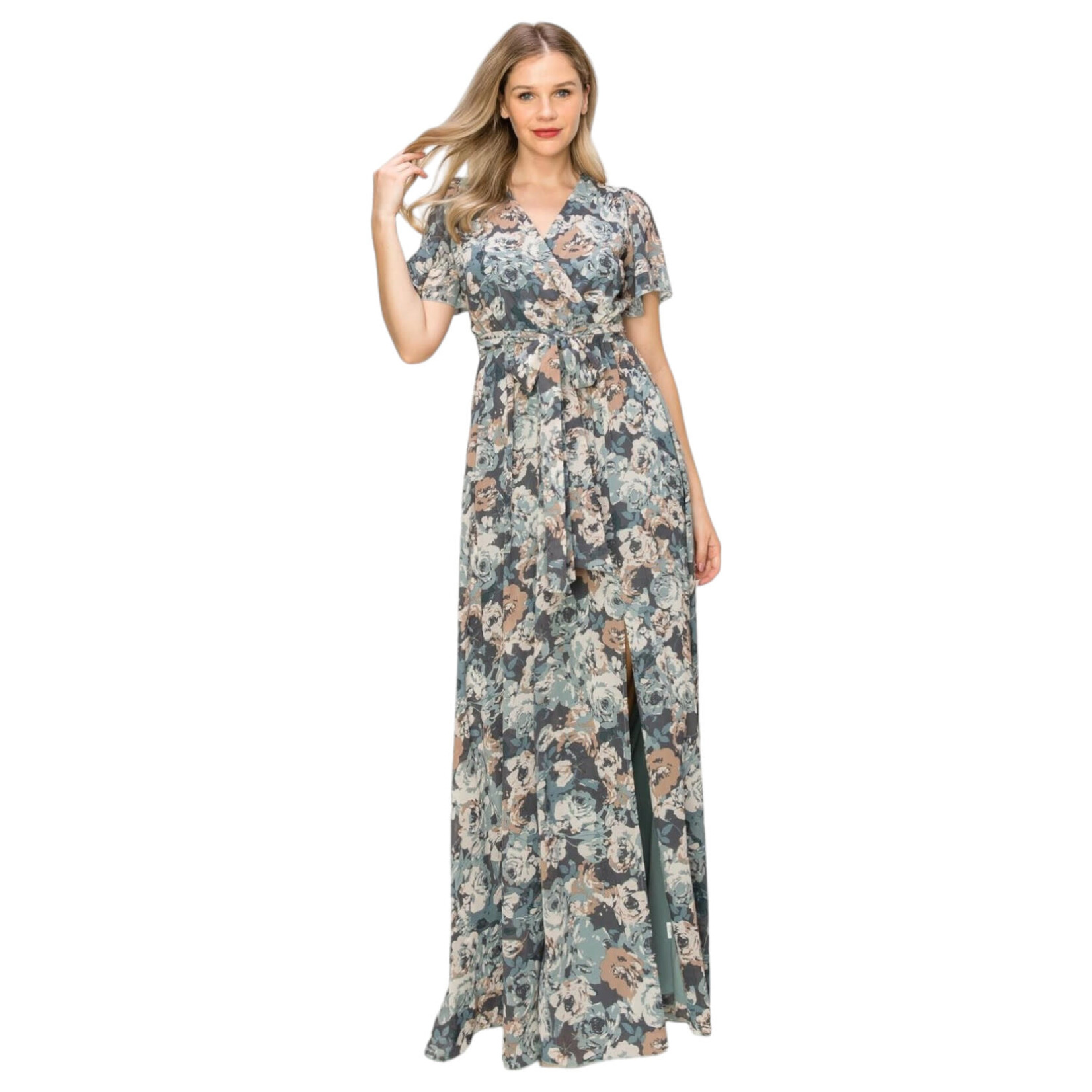 ONE THE LAND ONE THE LAND CAP SLEEVE MAXI FLORAL DRESS OL24A041