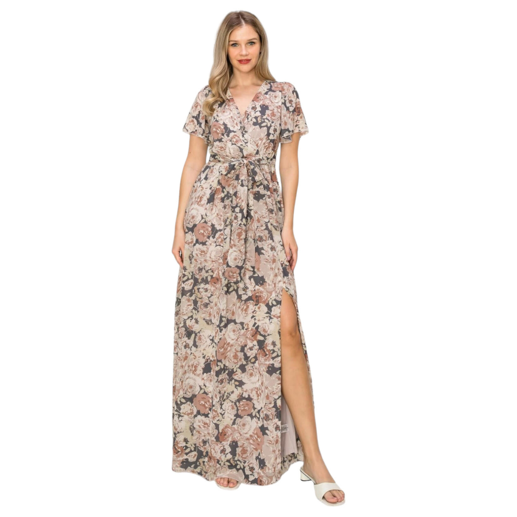 ONE THE LAND ONE THE LAND CAP SLEEVE MAXI FLORAL DRESS OL24A041