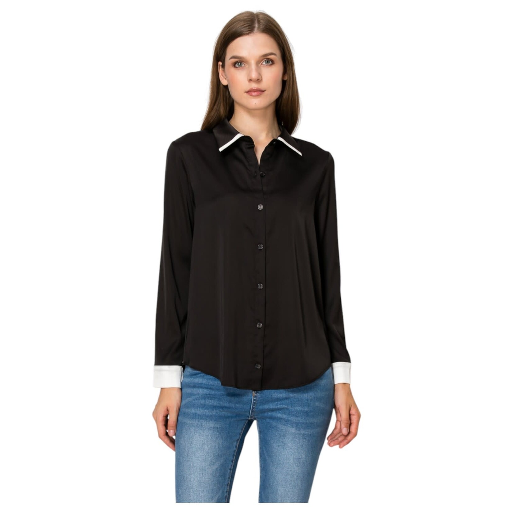 DNA DNA SATIN CONTRAST LONG SLEEVE TOP 4468B-24106